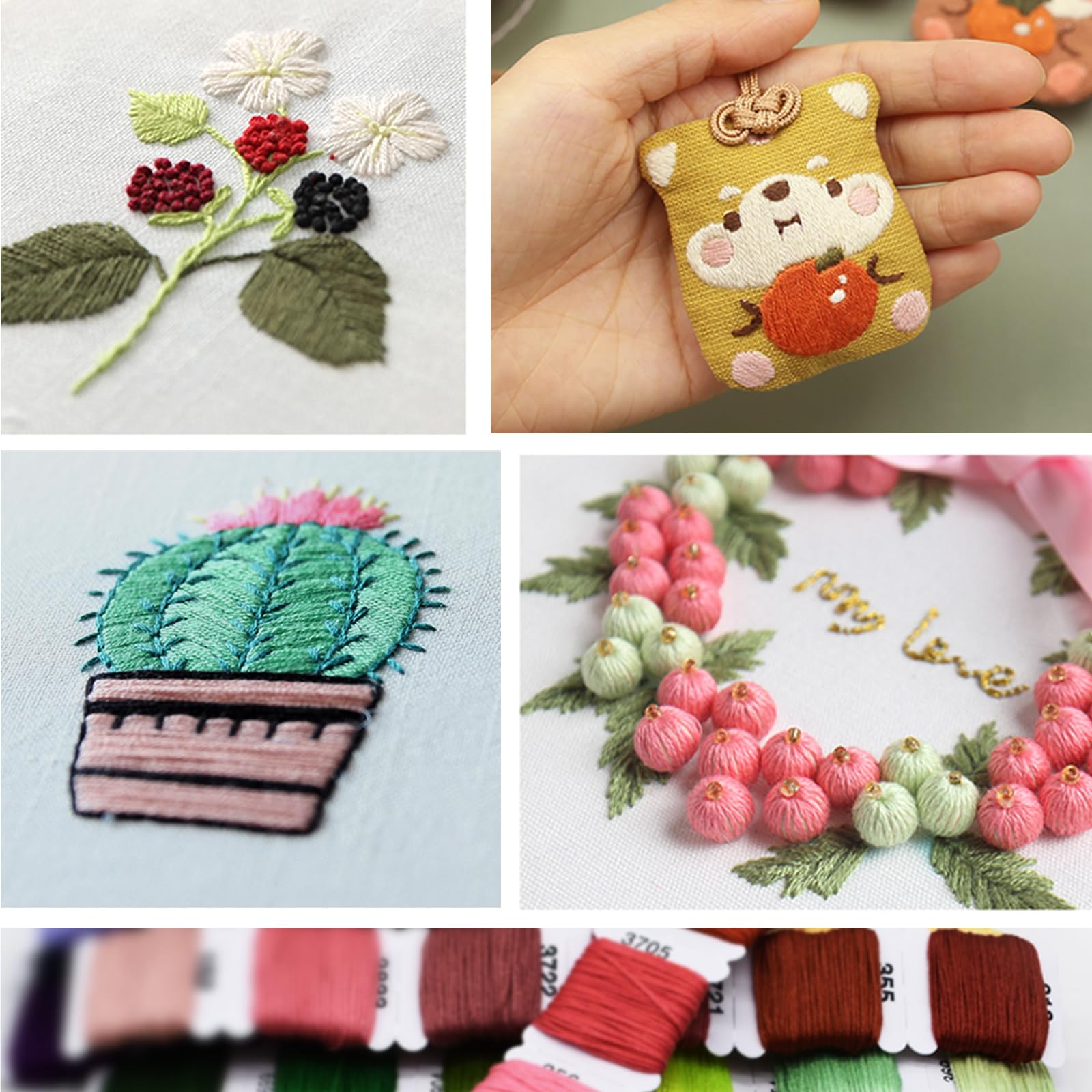 Kit de hilo de bordado, 100 % algodón, bobinas de hilo y kit de punto de cruz, pulseras, hilo dental para manualidades (96 colores)