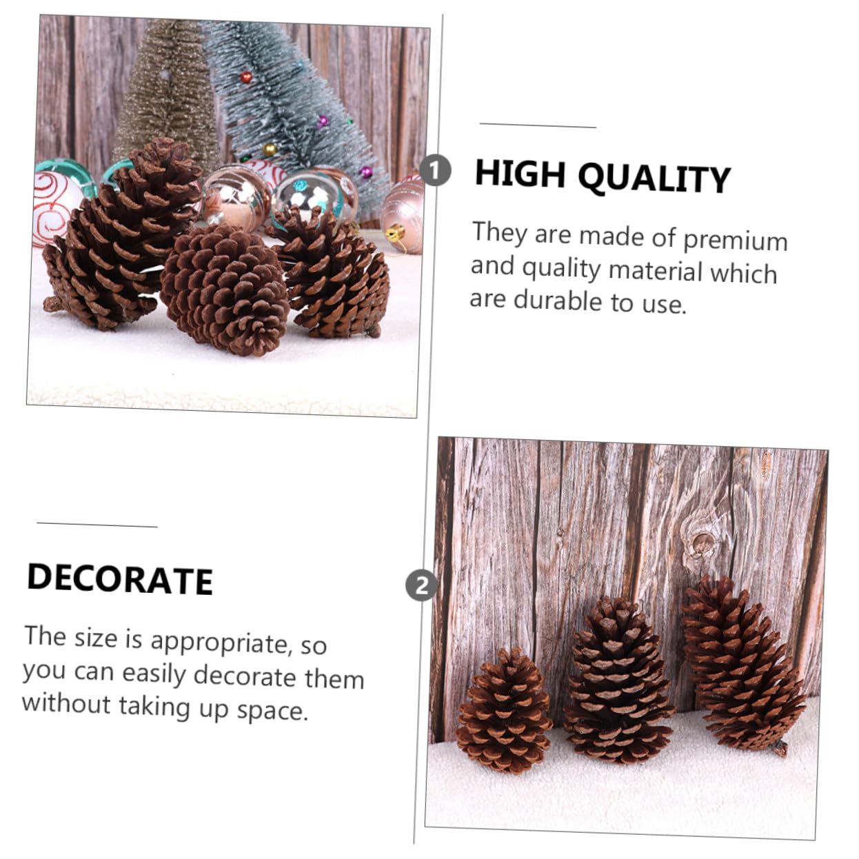 6 Piñas de Pino Secas para Árbol de Navidad o Sala, Adornos Navideños Naturales DIY