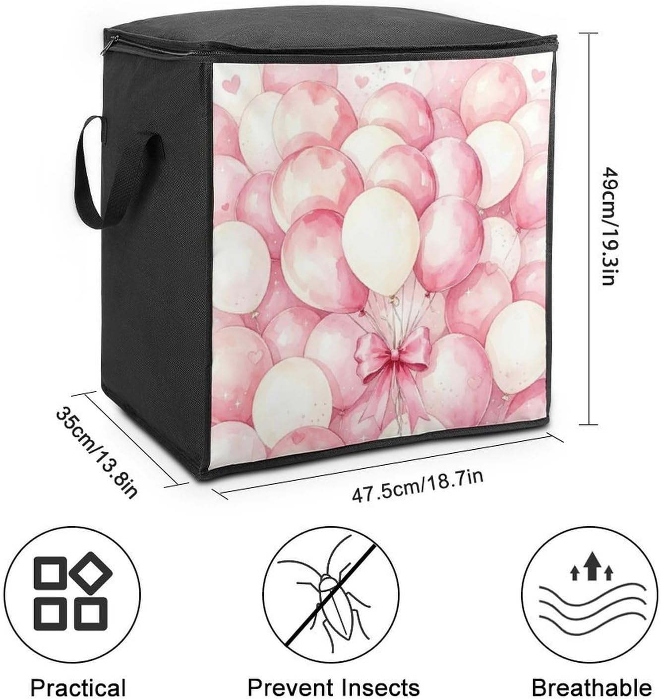Pink Balloon Comforter Storage Bag Moving Bag | Clothes Storage Bins-70L,Moving Bag With Dual Handles For Easy Carrying, Zipper Design Durability for Home,Bedroom,Closet