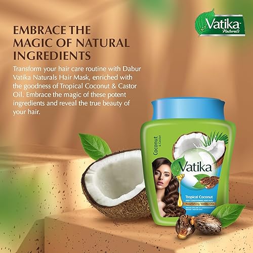 Miniatura 2 de Vatika Naturals Mascarilla capilar de aceite caliente, aceite de coco tropical y ricino y multivitamínico para seco, dañado, nutrición y