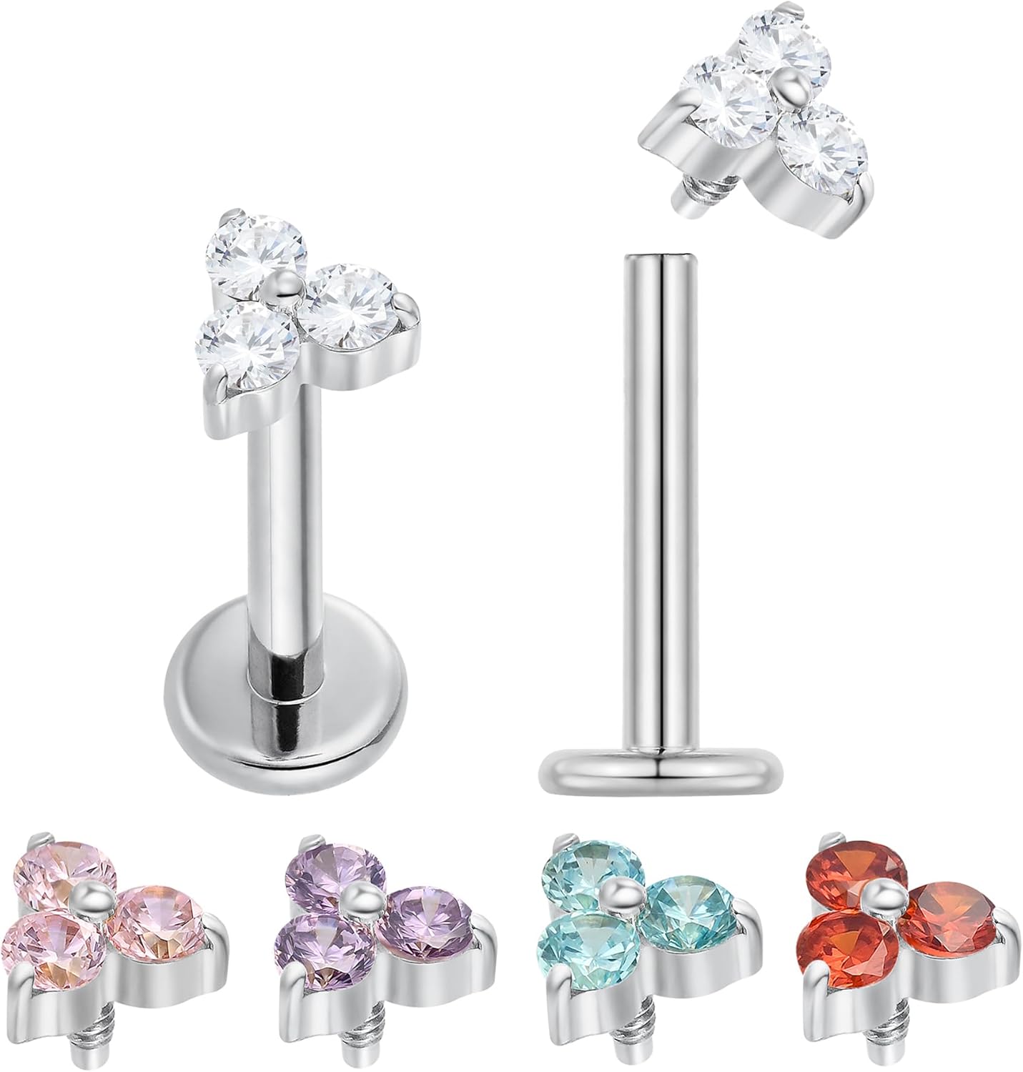 2PCS Titanium 16G Internally Threaded Flat Back Gem Stud Earrings Labret Tragus Cartilage Lip Monroe Conch Body Piercing Jewellery