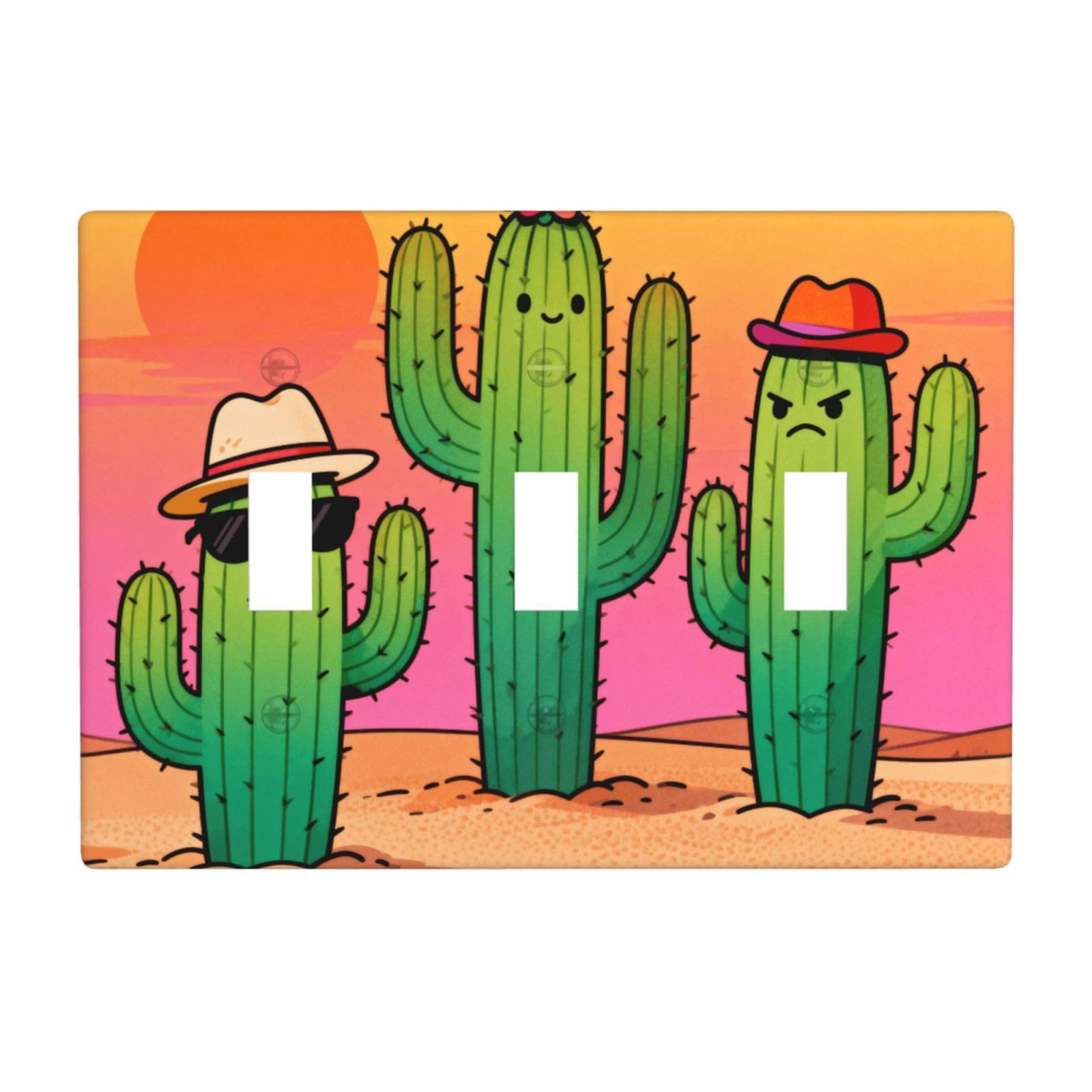 Cactus 3 Gang Switch Plate Cover-Unbreakable Polycarbonate Wall Plate, Heat Resistant Toggle Switch Decor for Home
