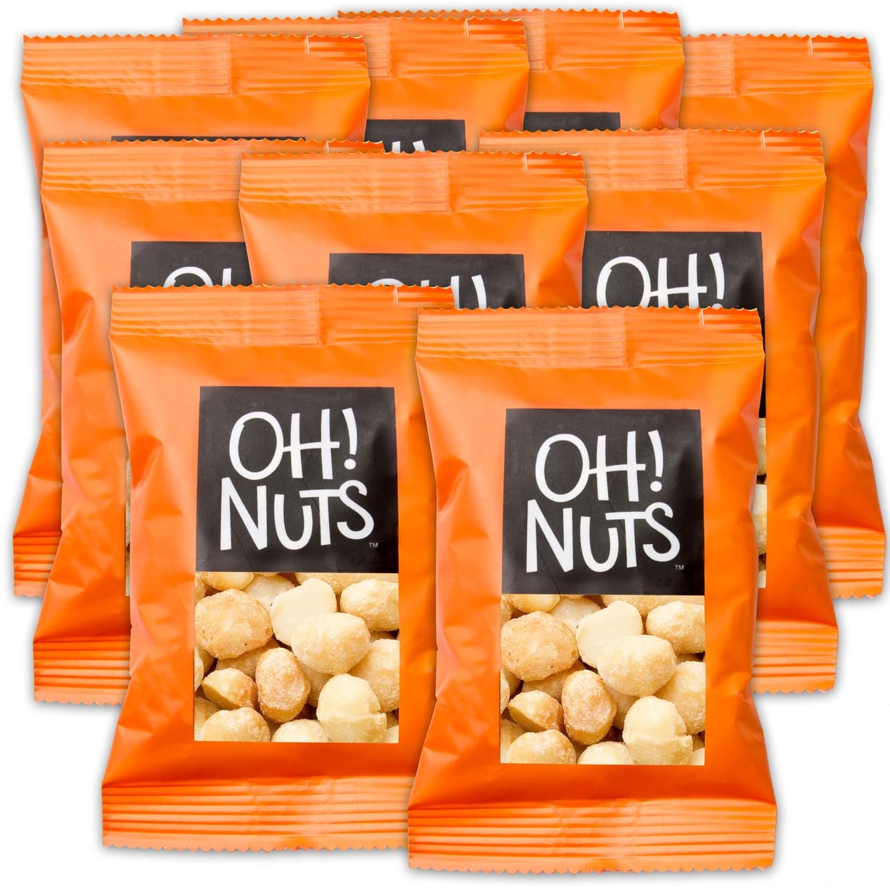 Oh! Nuts Roasted Salted Macadamia Nuts Snack Packs - Grab N Go Snack for Office, Travel, School, Hiking - Box of 12 Individual Bags