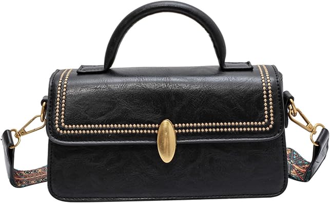 Women Vintage PU Leather Satchel Purse Retro Crossbody Shoulder Bag Top Handle Messenger Bag with Wide Strap