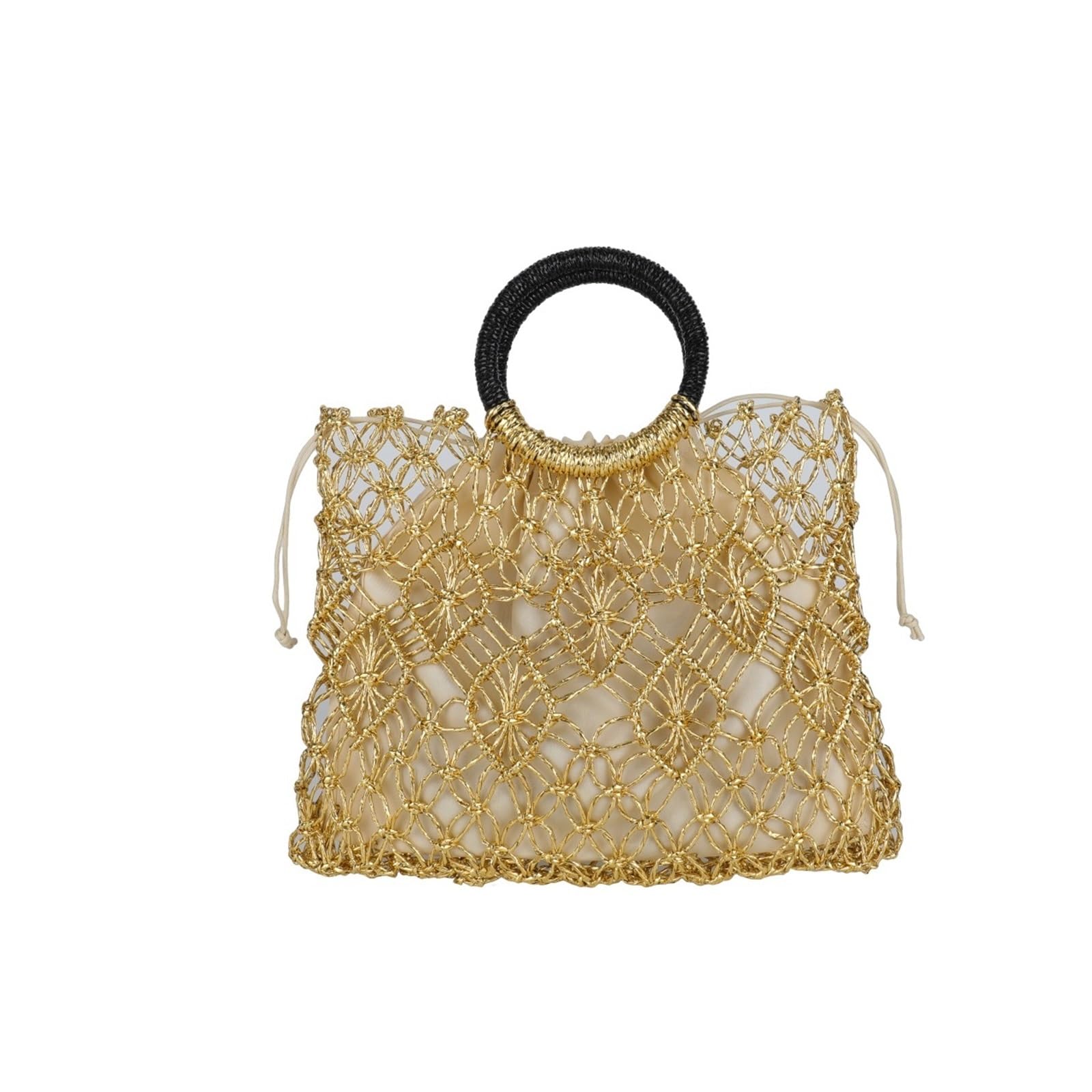 borsa donna estiva Borse da donna con manico rotondo dal design tessuto fatto a mano ecologiche superiore scavate