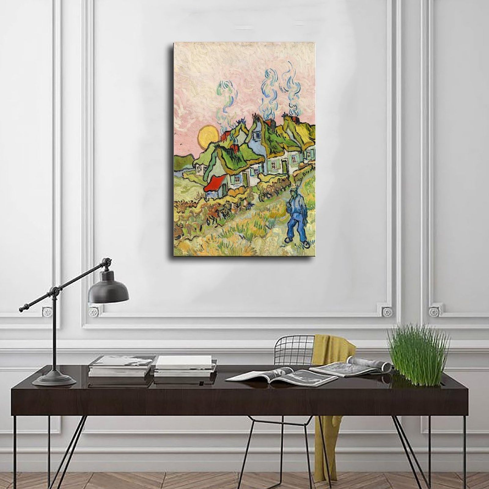 ANFOTCM Vincent Van Gogh, domy i figura, plakat na płótnie, sztuka ścienna, sypialnia, dekoracja, biuro, pokój, kuchnia, prezent, 60 x 90 cm