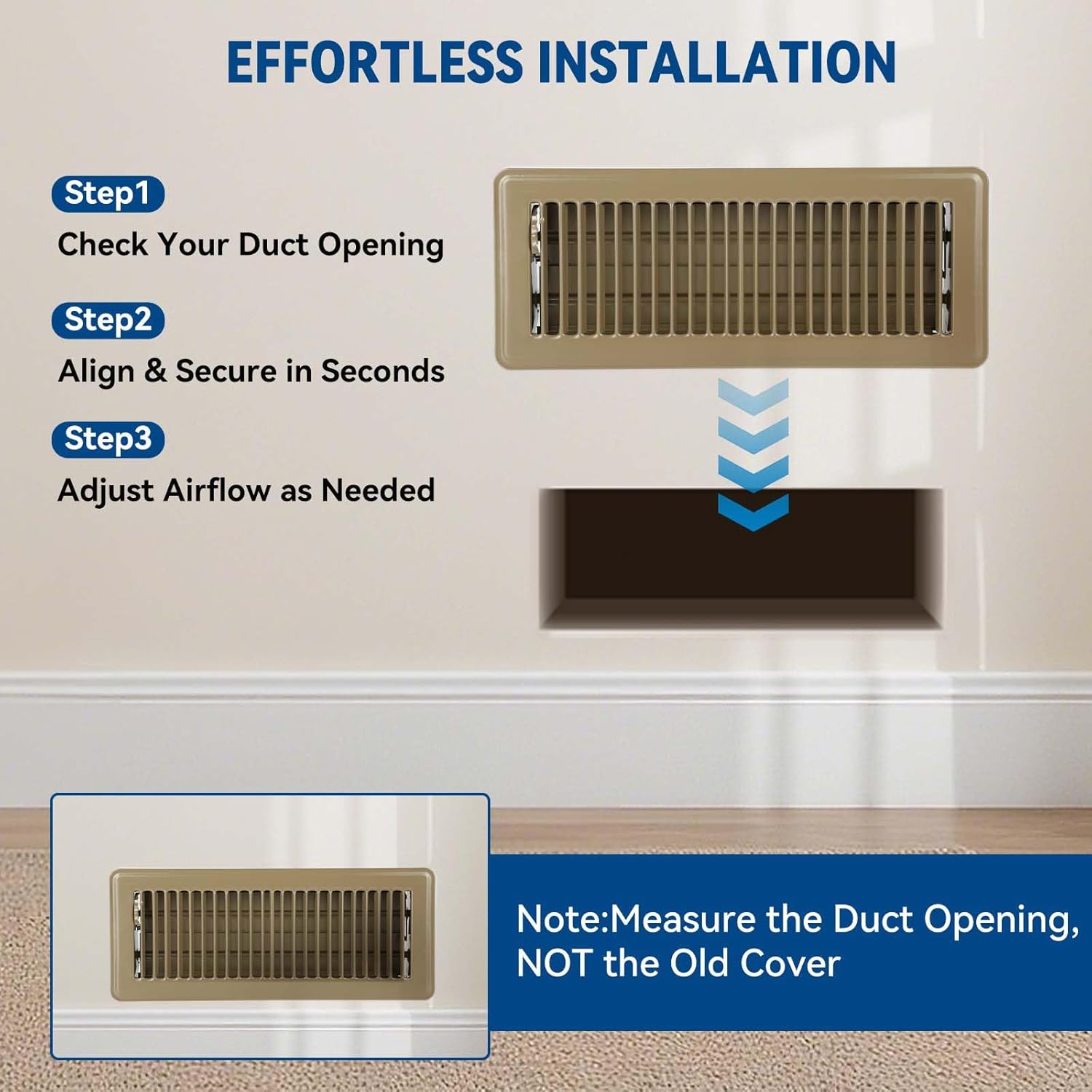 4" x 10" Floor Register Vent Covers 6-Pack, Walkable Powder-Coated Metal Vent Covers with Adjustable Airflow, Curved Safe Edges for Floor/Wall, Brown