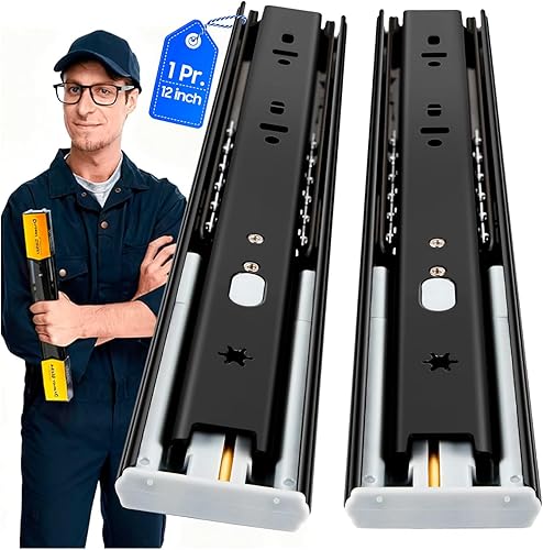 Miniatura 12 de YENUO Rieles Deslizantes de Extensión Completa de Montaje Lateral de 10 12 14 16 18 20 22 24 Pulgadas con Rodamientos de Bolas para Cómoda Gabinete