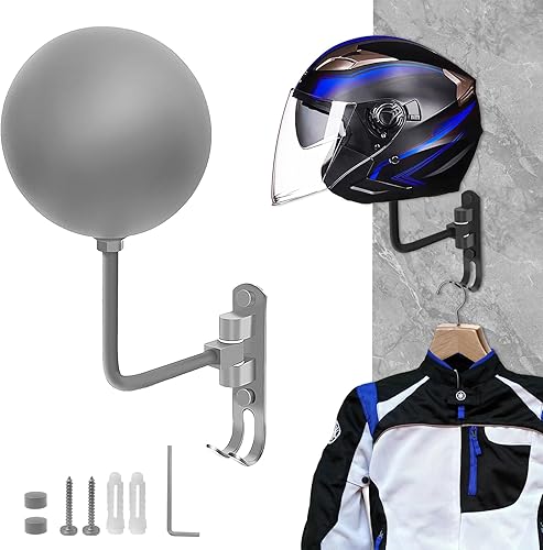 Soporte para casco de motocicleta, soporte para casco montaje en pared rotación de 180° colgador con 2 ganchos para abrigos, gorras, accesorios de