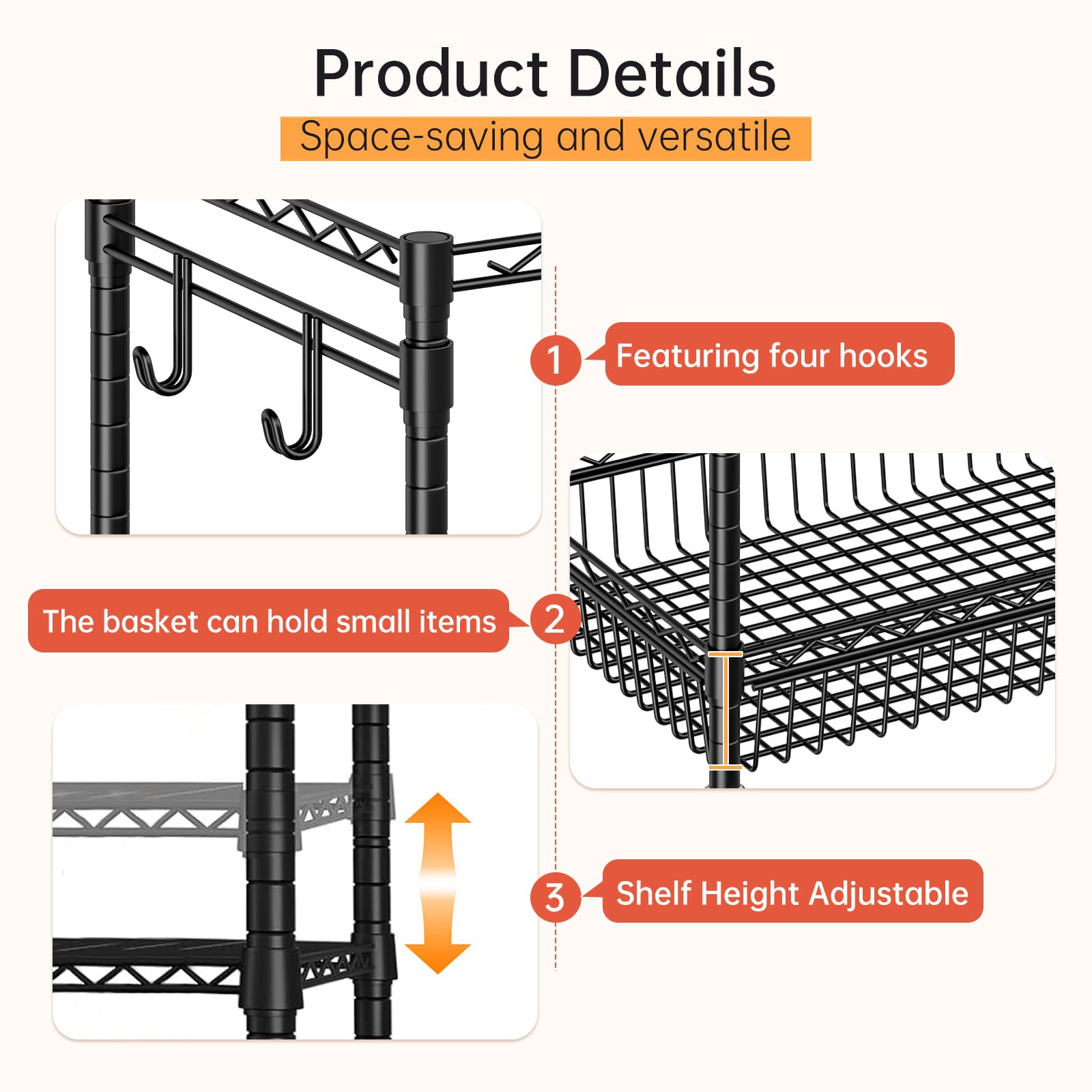 Scaffale portaoggetti per attrezzature sportive a 3 livelli con 4 ruote con freno e ganci, supporto in metallo per pesi, corde da saltare e accessori per fitness, ruote, struttura solida