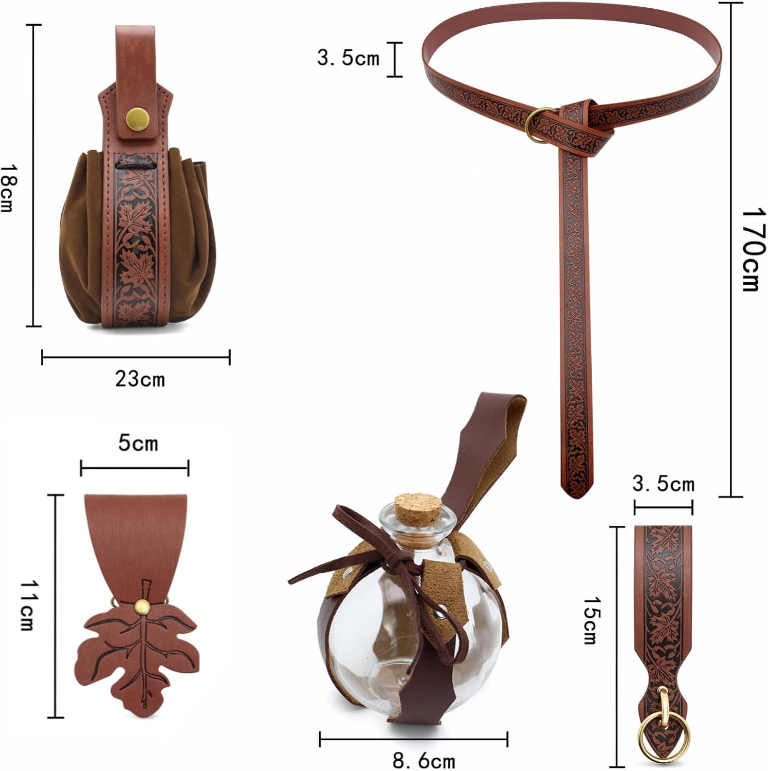 Adult Medieval Potion Belt Renaissance Pouch Accessories Leather Viking Belts with Skirt Hikes Cosplay Props - Image 5