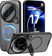 PRITO for Mi 17 Ultra Case with Camera Cover, Compatible with MagSafe, Full Camera Protection, Shockproof Protective, Adjustable Kickstand, Case with Stand. (Transparent Black, 17 Ultra)