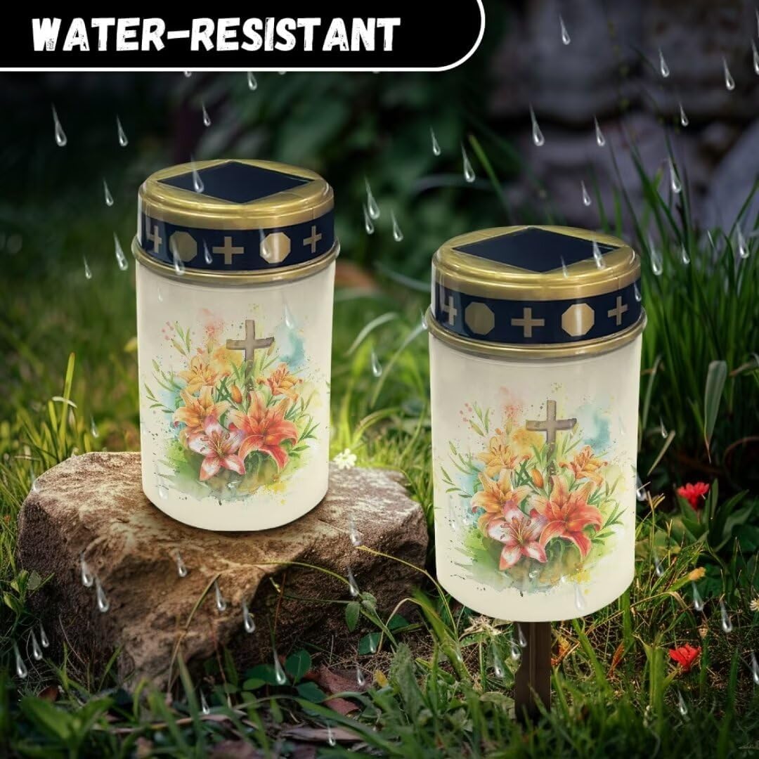 Jeiento Cross Cemetery Led Lights for Grave,Hibiscus Flowers Garden Solar Light Cemetery Candle Holder,Waterproof Memorial Sympathy Gift image 5