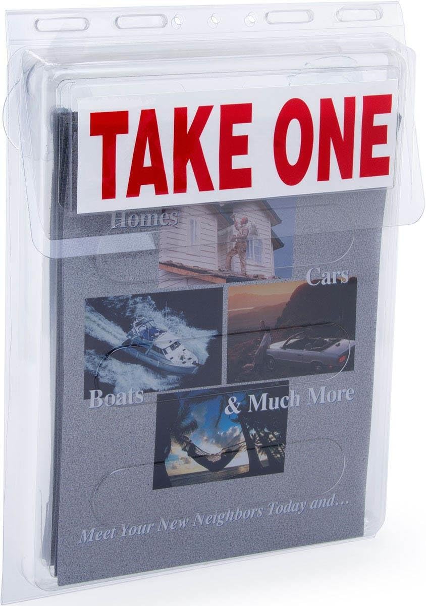 Displays2go Weatherproof Catalog Dispenser with Lid, Sold 5 Pieces per Unit, Plastic Build – Clear Finish (INFO10145)