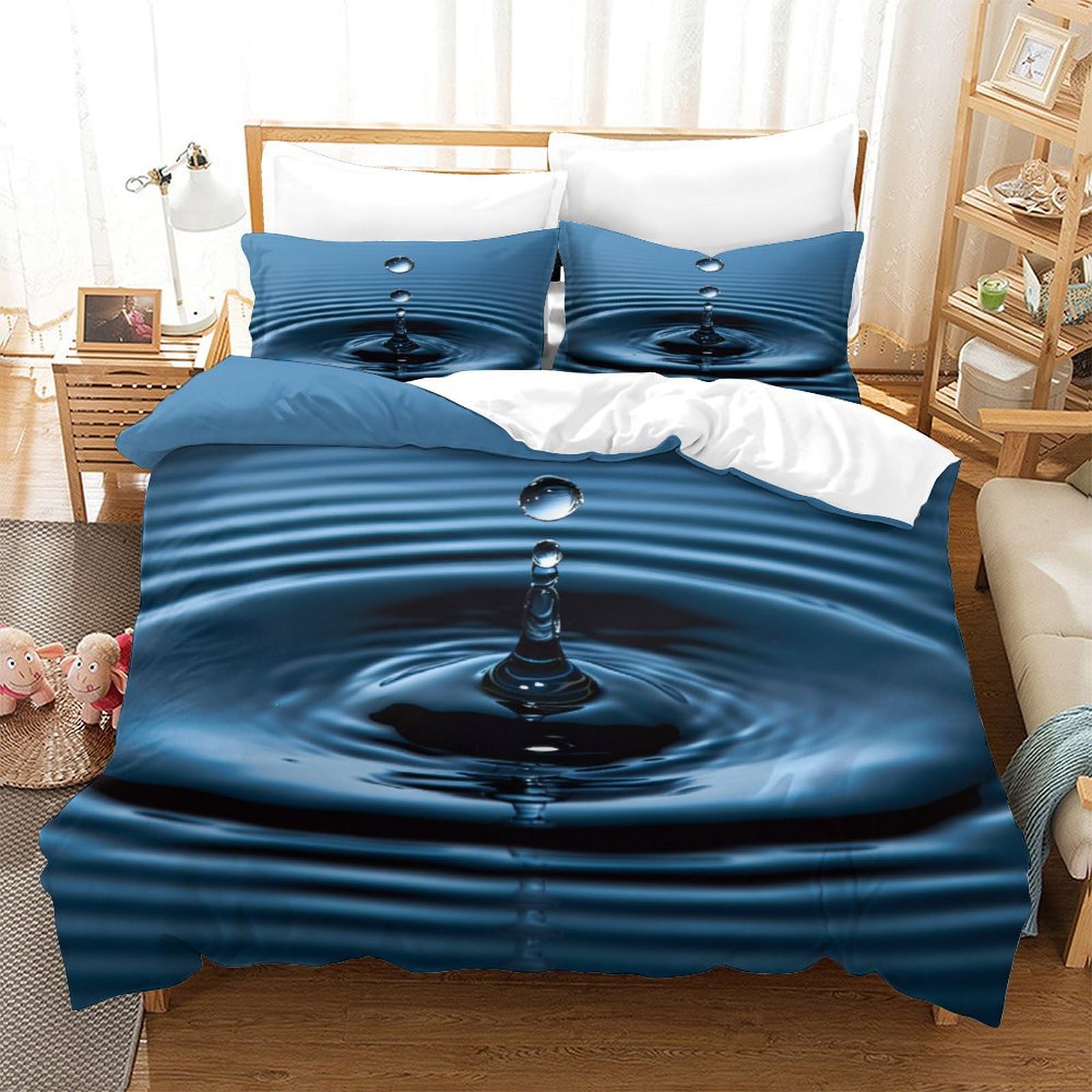 P1s9u7w5y Water Ripple-8 Ripple Waterdrop 3D Printed Duvet Cover Set 3Pcs Microfiber Wave Bedding Set Double（200X200cm）