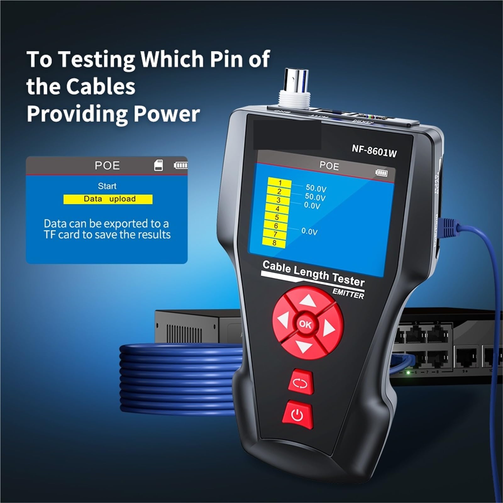 Tester per cavi di rete, NF-8601W Tester for cavi di rete RJ45 RJ11 BNC multifunzione POE Crosstalk Lan Test 8 pezzi Tracker for remoto