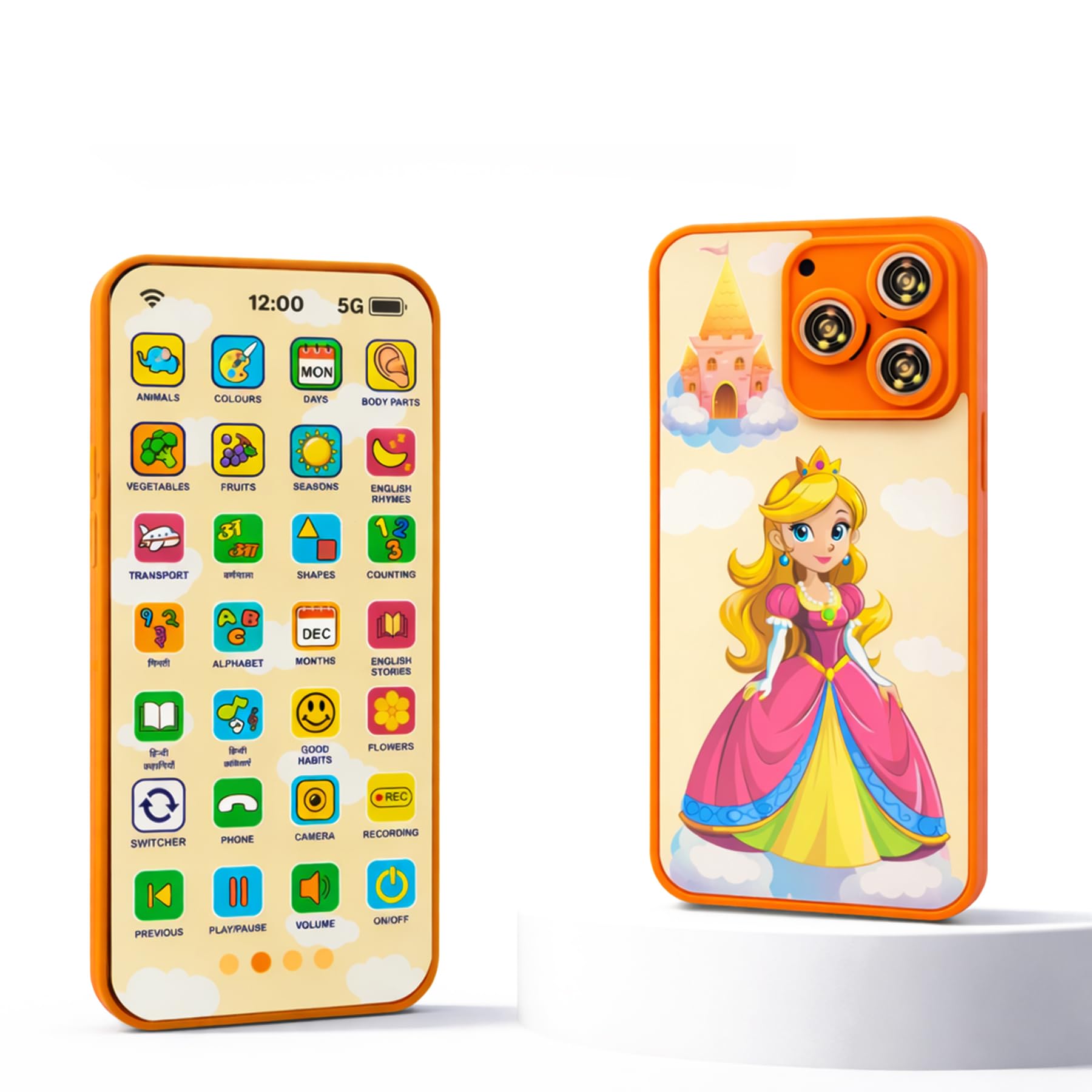 Wishkey Edu Phone for Kids 2.0 Princess Theme Rechargeable Educational Learning Mobile Toy with Camera Sounds Effect Multi-Language 10 Indian Languages Toddler Learning Phone for Boys & Girls Age 2+-image-26