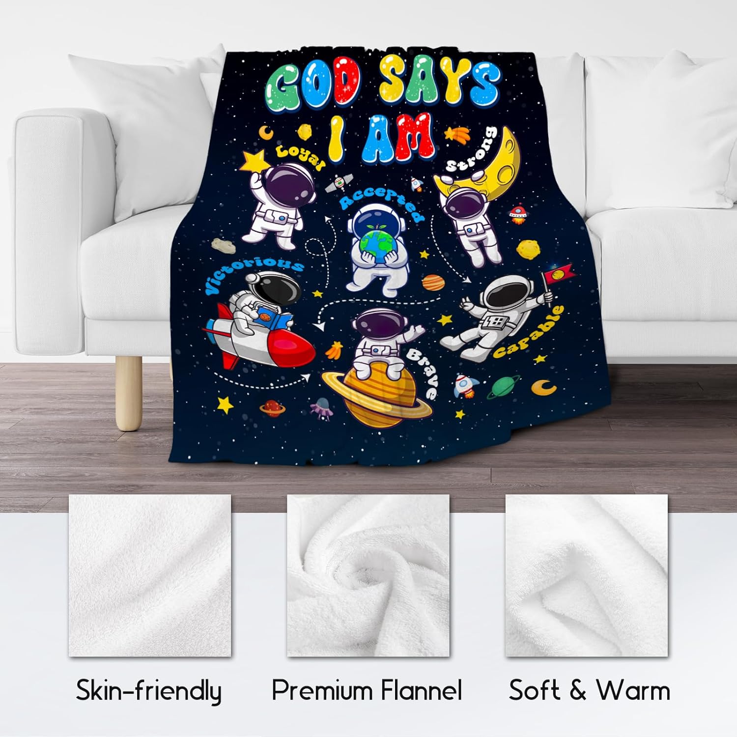 Planet Blanket, Kids Throw Blanket for Boys, Planet Gifts for Toddler Child, God Says I Am Blanket for Kids, Inspirational Gifts for Son, Soft Plush Toddler Throw Blankets for Couch Office, 40"x50" - Image 5