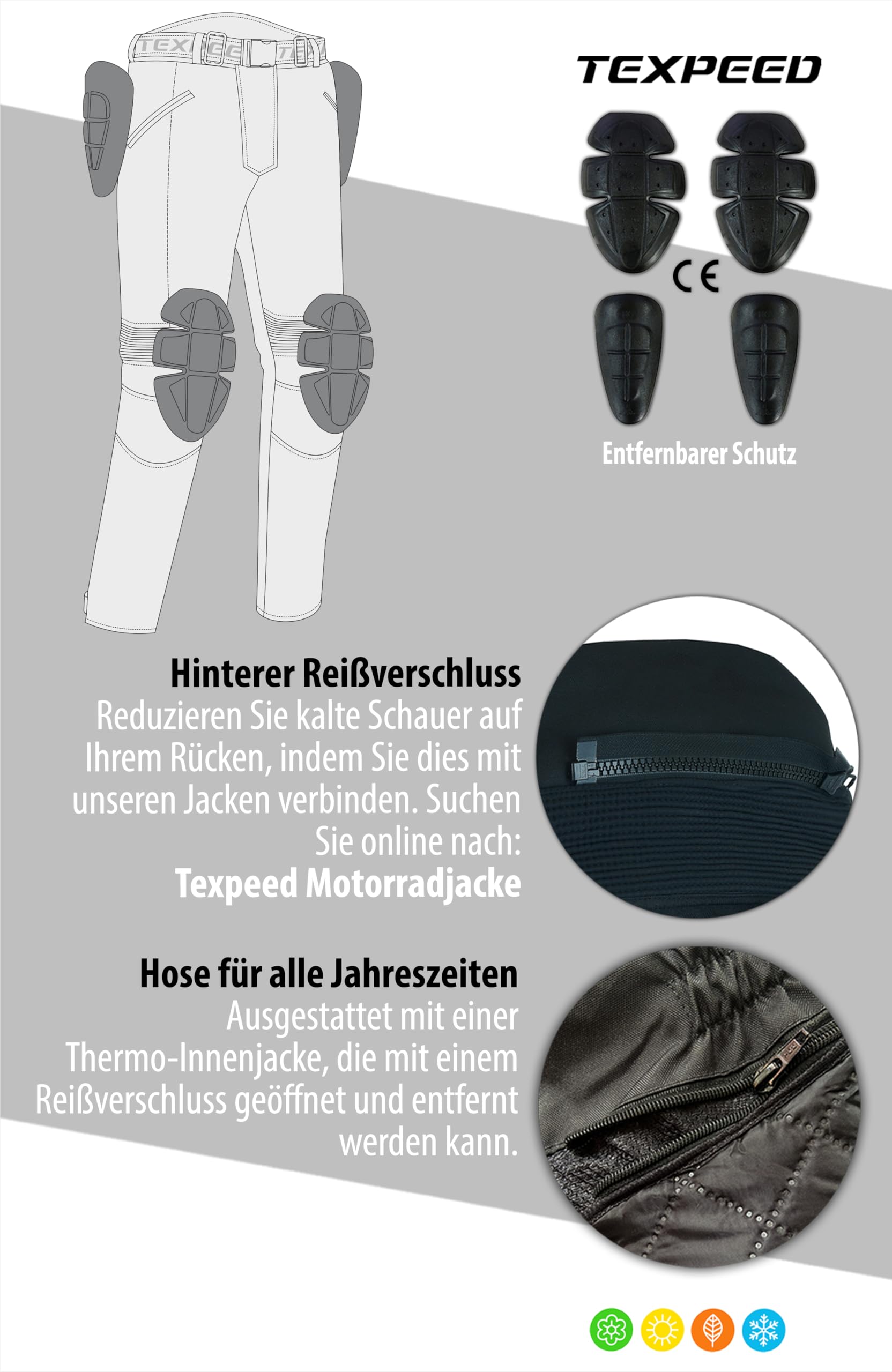 Texpeed Motorradhose Damen Mit Protektoren - Wasserdicht Motorroller Textil Für Sommer oder Winter - Zertifiziert Rüstung (EN 1621-1) Schwarz - M Taille/Regulär Bein