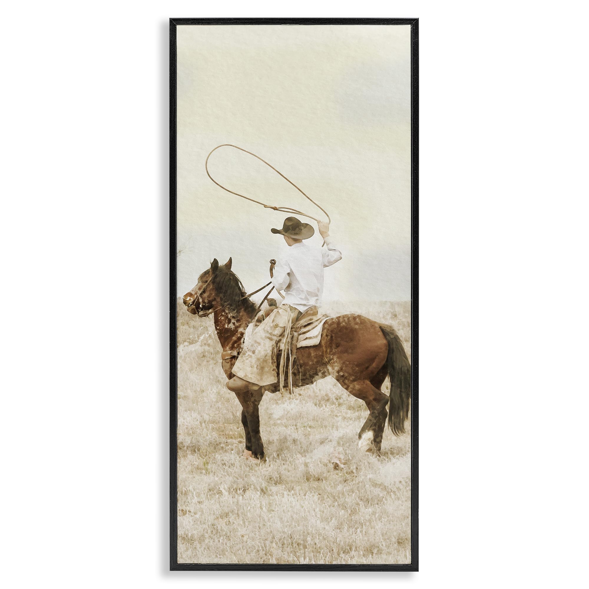 Stupell Industries Midnight Black (Textured) 'Wrangling Cowboy Lasso'| Framed Giclee Art