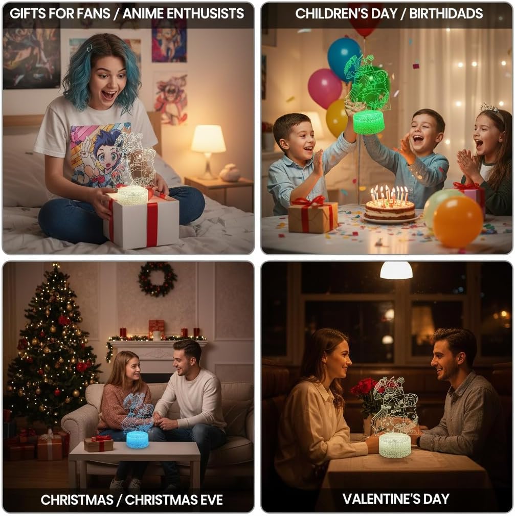 3D Illusion Night Light LED Lamp with Remote Control 16 Color Changing Visual Bedroom Decoration (Smiles 1)