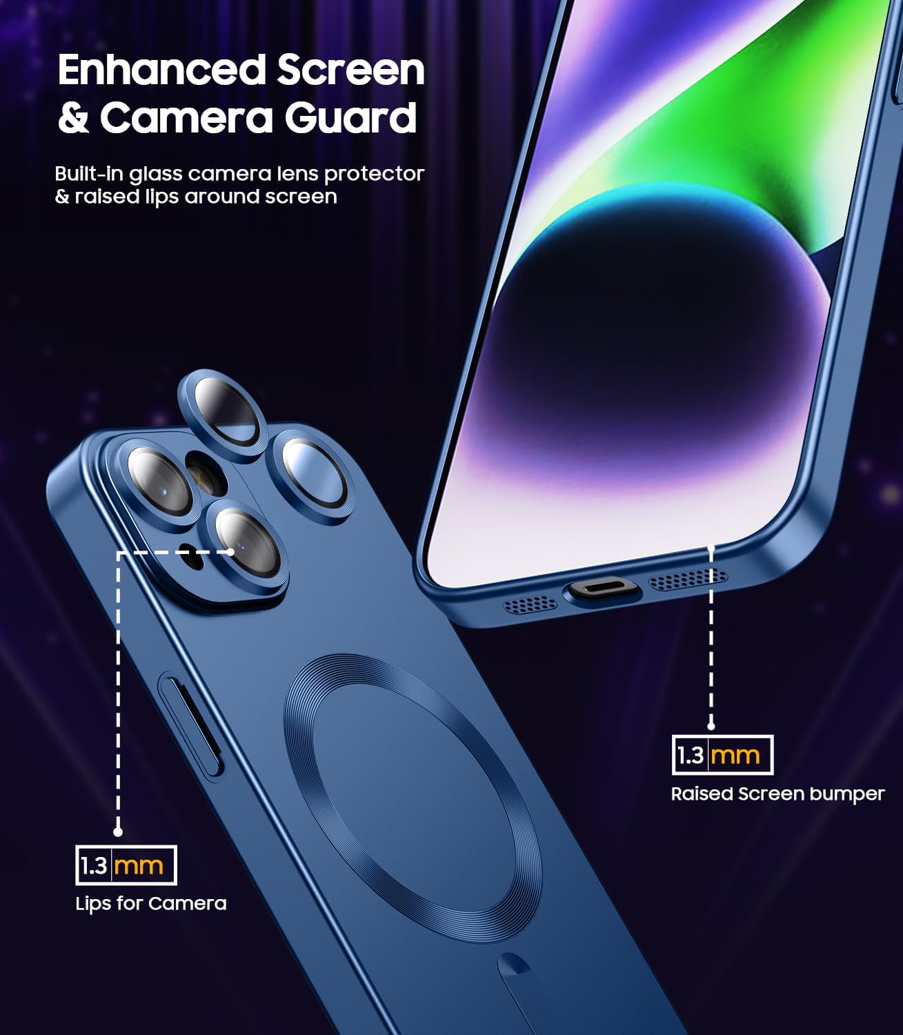 Magnetic for iPhone 14 Case [Compatible with MagSafe][Built-in Camera Lens Protector] Slim Soft Silicone Bumper Shockproof Metallic Luster Phone Case (Blue) - Image 3