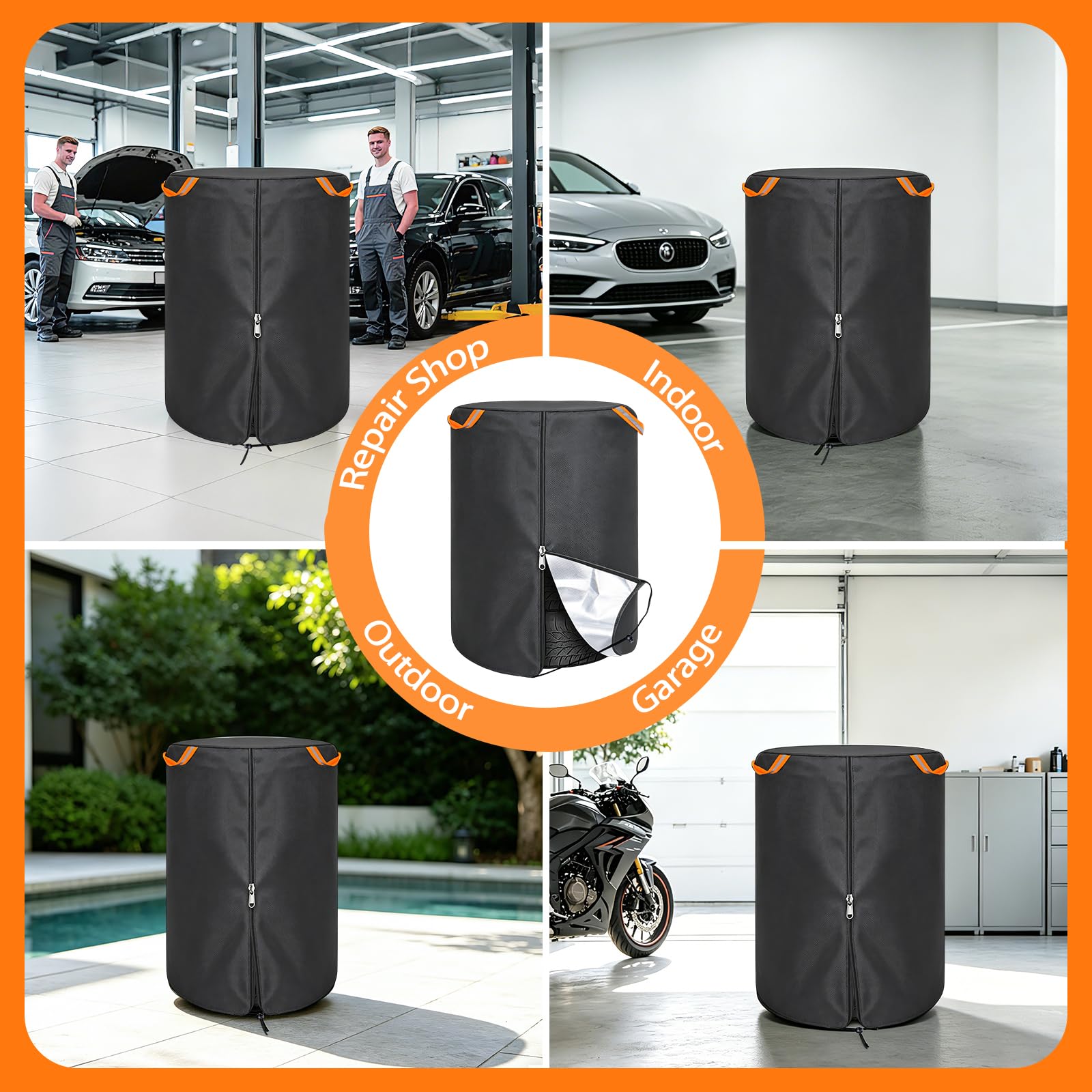 Housse de Pneu Universelle pour 4 Pneus, Housse Voiture Exterieur Imperméable 420D Oxford, Protege Jantes Voiture Anti-Poussière avec Fermeture Éclair et Cordon de Serrage, Sac de Rangement Inclus