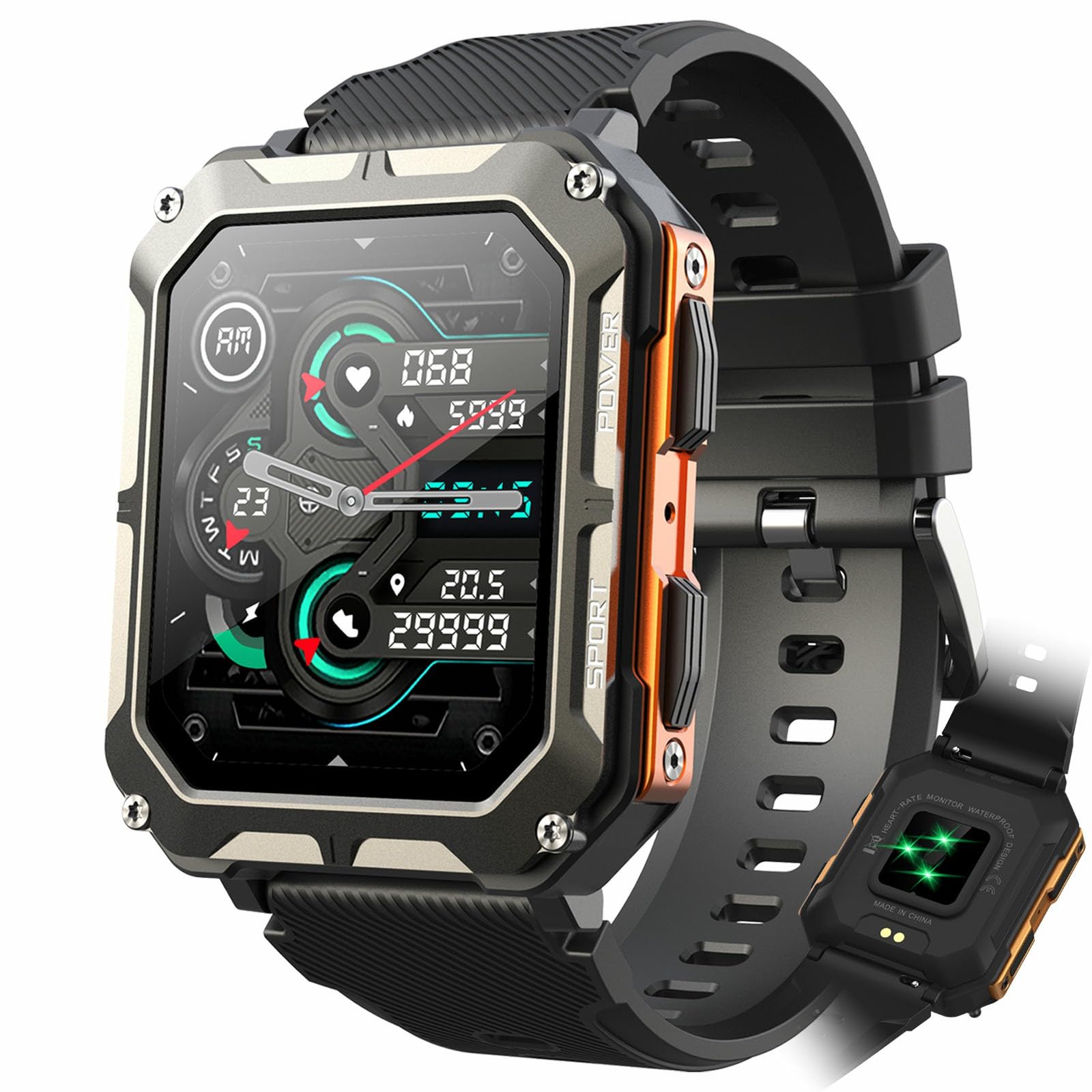 YCYATS Stahl Gear Smart Watch Indestructible, Herren Smartwatch Armband zum Empfangen von Texten und Beantworten von Anrufen, Verfügbar für iPhone für Android Elektronik & Foto