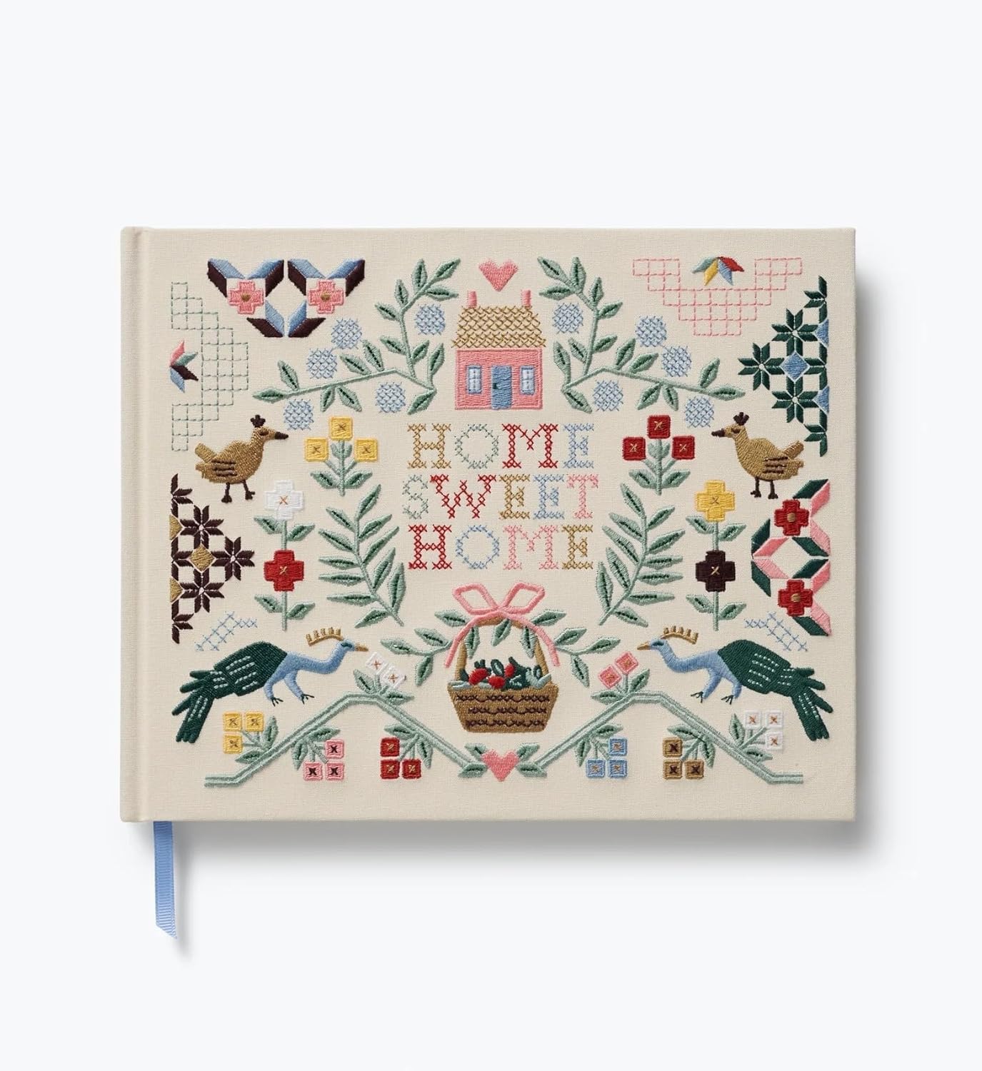 RIFLE PAPER CO. Hydrangea Embroidered Fabric Guest Book | Hard Cover Wrapped in Book Cloth & Ribbon Bookmark, (144 Ruled Pages Metallic Gold Ink, 10.25" W × 8.25" L)