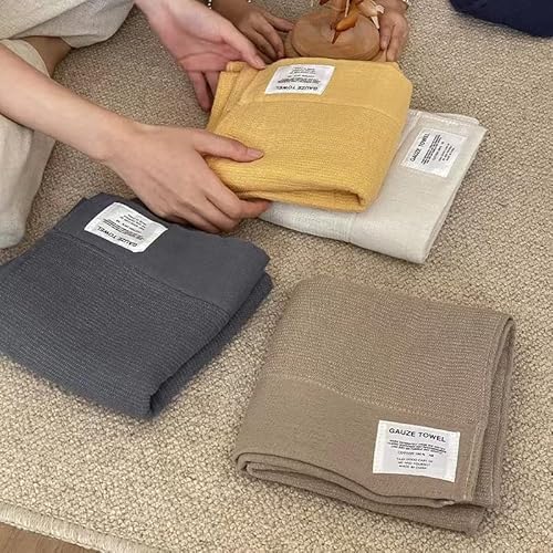 Gauze Towel, Pure 100% Cotton, Natural Flax Thick Towel, Linen Towel, Soft Travel Towel, Hair Towel, Textured, Waffle Weave, Super Absorbent, Sustainable, Quick Dry, Spa Quality (1 Bath Towel, Ivory) #TOP7