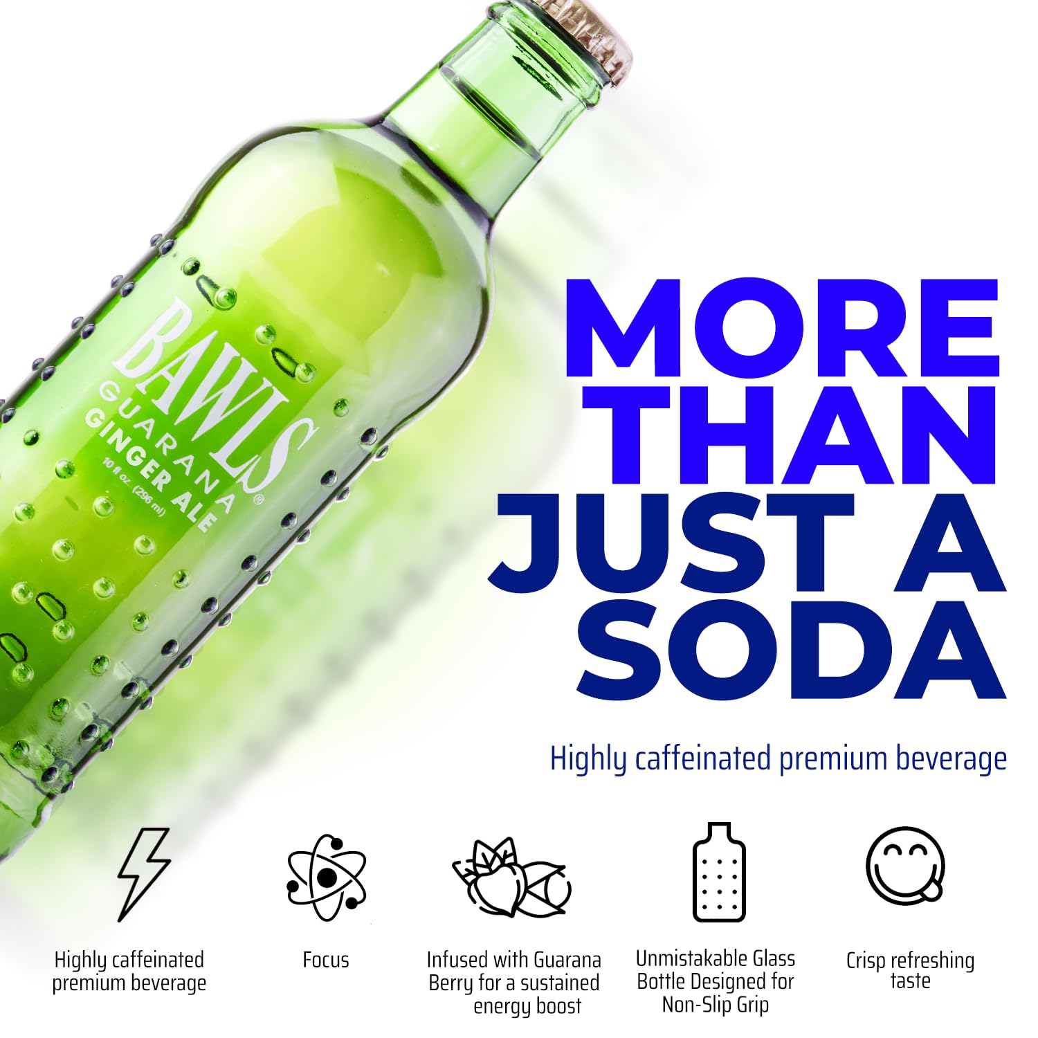 BAWLS Guarana Ginger Ale, BAWLS Guarana Drink, Guarana Soda, Guarana Fueled Soda for Energy, High Energy Caffeinated Drink, 10oz 24 Pack Glass Bottles