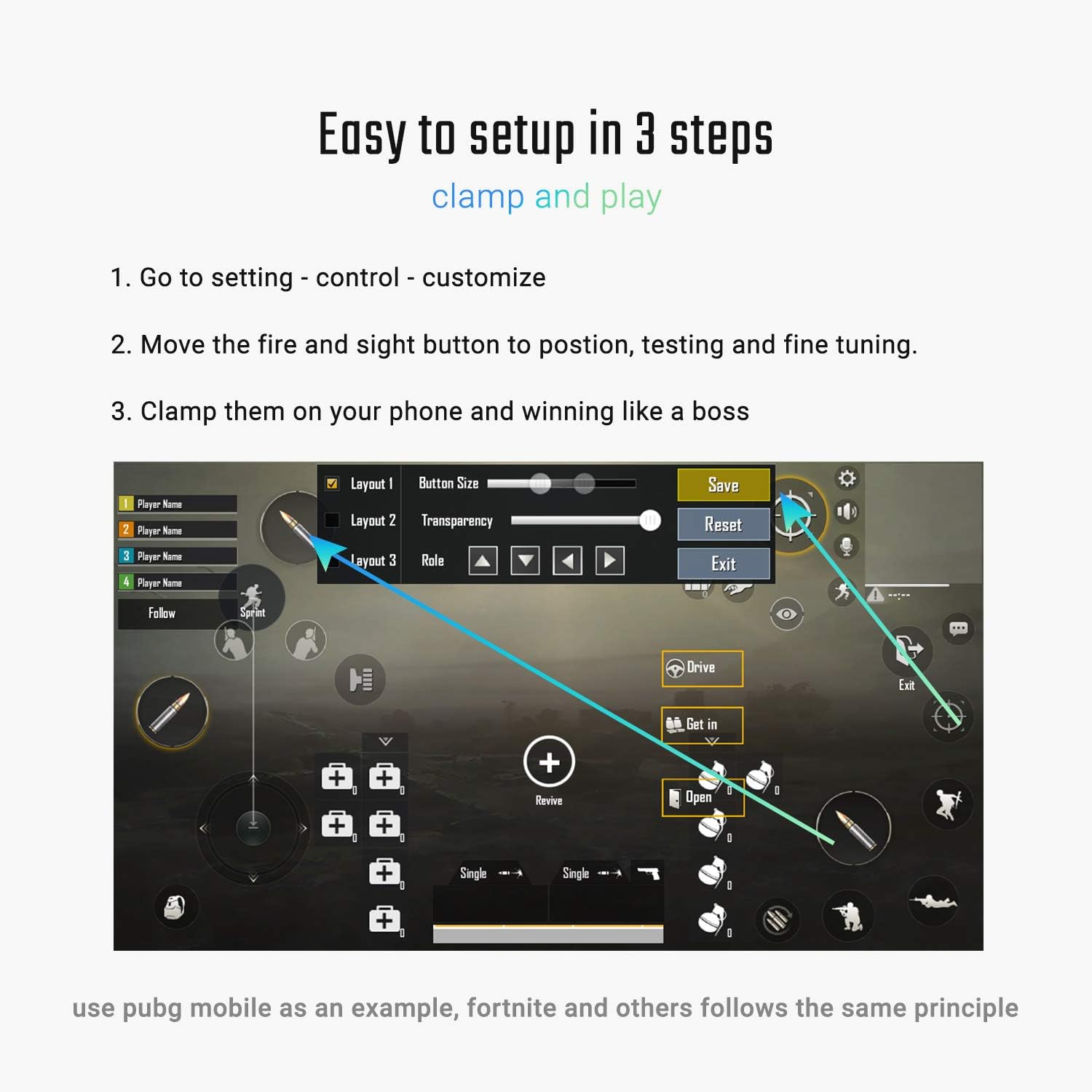 [ELITE Edition]Leuna Mobile Game Controller L1R1 Game Triggers Fire and Aim Buttons for PUBG for Fortnite for iPhone SE 6 7 8 X Xs XR/Samsung Note 8 9 S7 S8 S9 C8 C9 A8s A9s