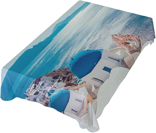 Dallonan Decoración de mesa para fiesta, isla de Santorini, Grecia, paisajes costeros, mantel cuadrado de poliéster de 54 pulgadas para decoración