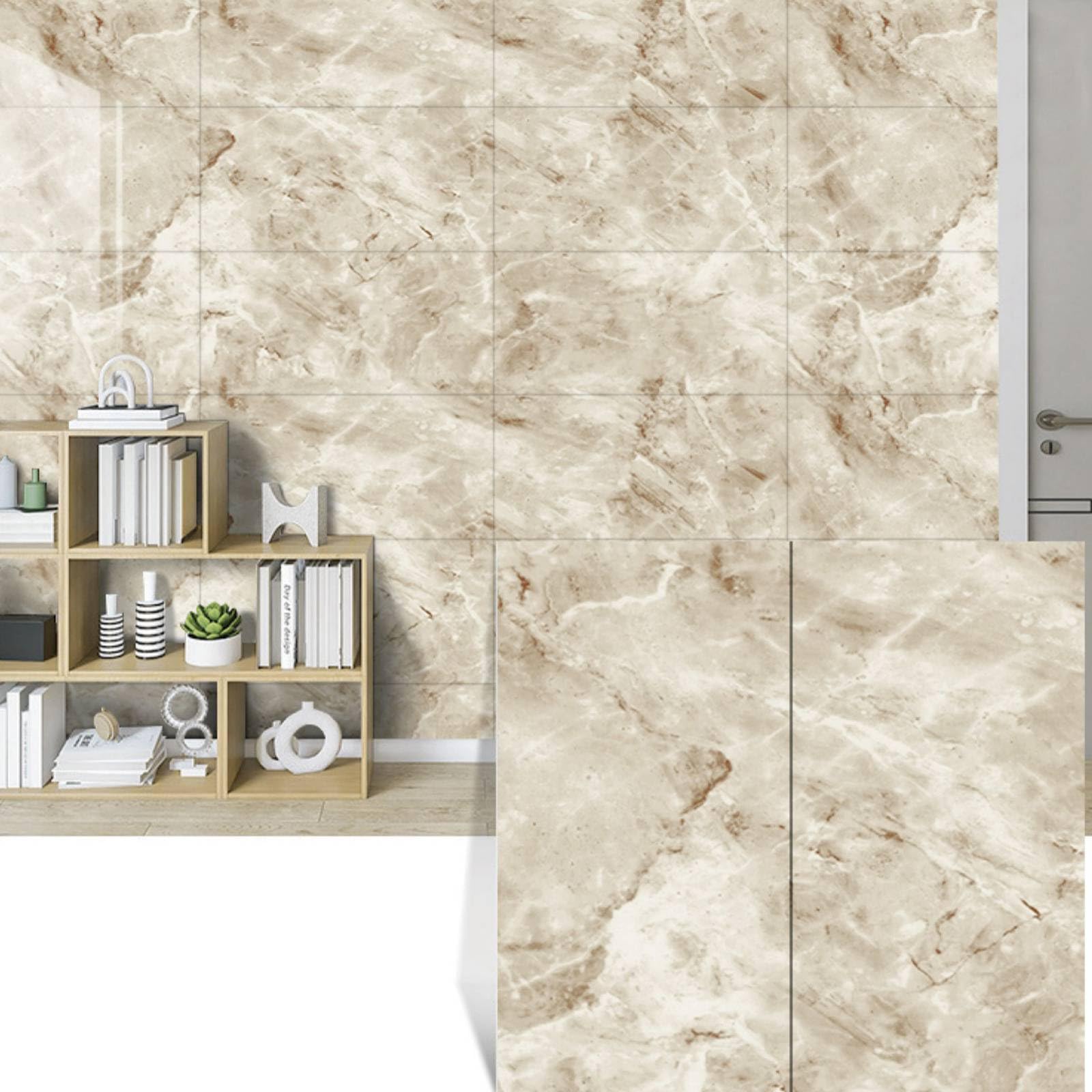 Gyrategirl 20 Pieces Peel and Stick Backsplash Wall Tiles PVC 11.8"x 11.8" Waterproof Marble Wall Panels Self Adhesive Tile Sticker for Kitchen Bathroom Laundry Room Camper Fireplace
