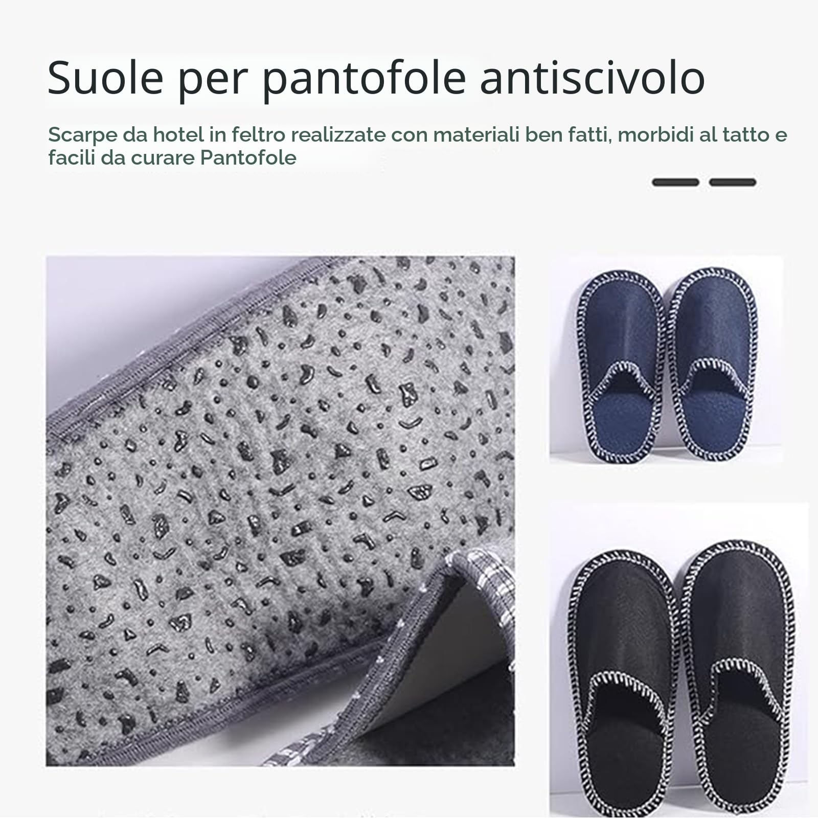 Pantofole per gli ospiti in feltro, set antiscivolo, pantofole antiscivolo con sacca di conservazione, pantofole per gli ospiti, taglia 36-45, ideali per famiglia, hotel, viaggi