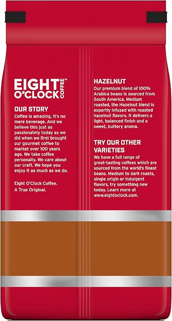 Eight O'Clock Coffee Hazelnut Medium Roasted Whole Bean Coffee 20oz 100% Arabica Kosher Certified