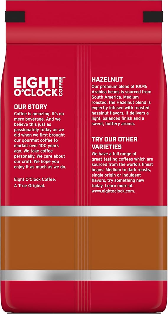 Eight O'Clock Coffee Hazelnut Medium Roasted Whole Bean Coffee 20oz 100% Arabica Kosher Certified