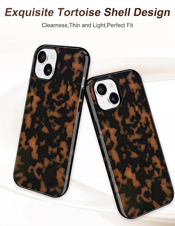 Jusy Compatible with MagSafe Brown Tortoise Shell Print Phone Case for iPhone 13/14, Amber Trendy Luxury Magnetic Soft TPU and Hard PC Protective Phone Cover for Women Girls - Yellow by Jusy - Used condition - Image 2