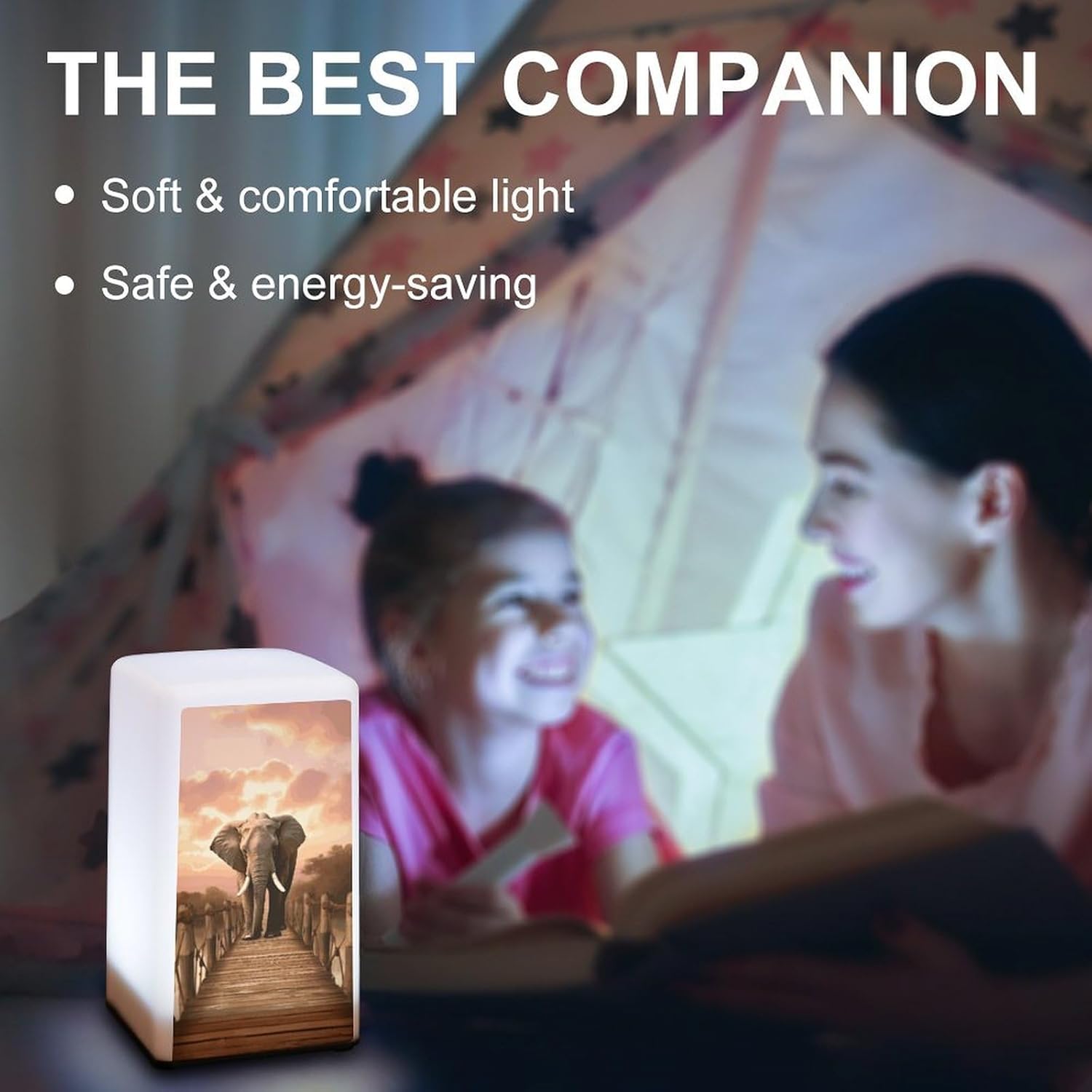 Desk Lamp Table Lamp with 2 Lighting Modes Battery Operated Elephant on A Bridge Reading Lamp for Bedroom Nightstand