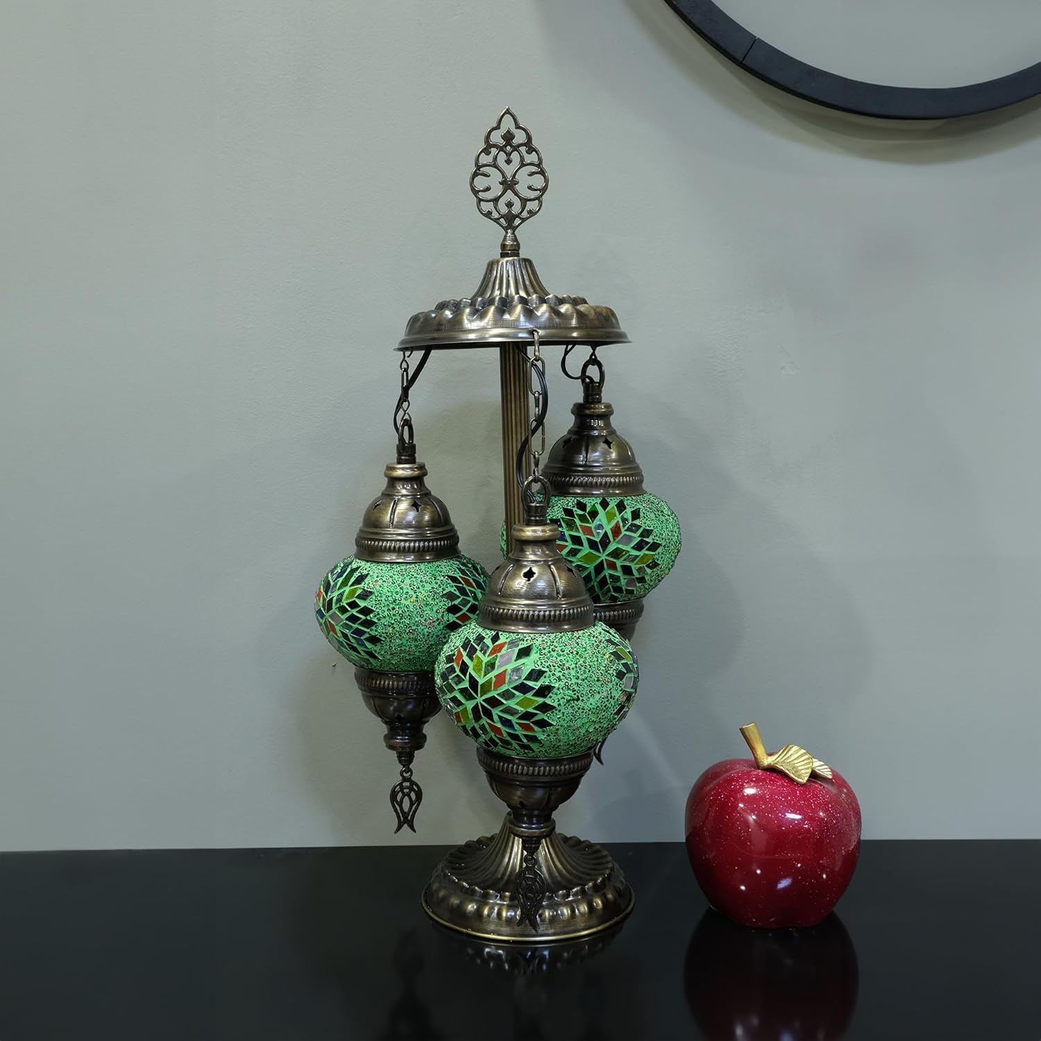 Asylove Turkish Lamp, 3 Globe Turkish Mosaic Table Lamp, Living Room and Office Decoration Lighting 5 inc Globe Total Dimesions 12 x 12 x 24 inch (Green Mix)