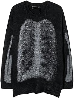 ARESU Hip-hop Knitted Sweater Men's Retro Printed Oversized Sweater Women's high Street Casual Thickened Pullover Sweater Autumn-Black-L