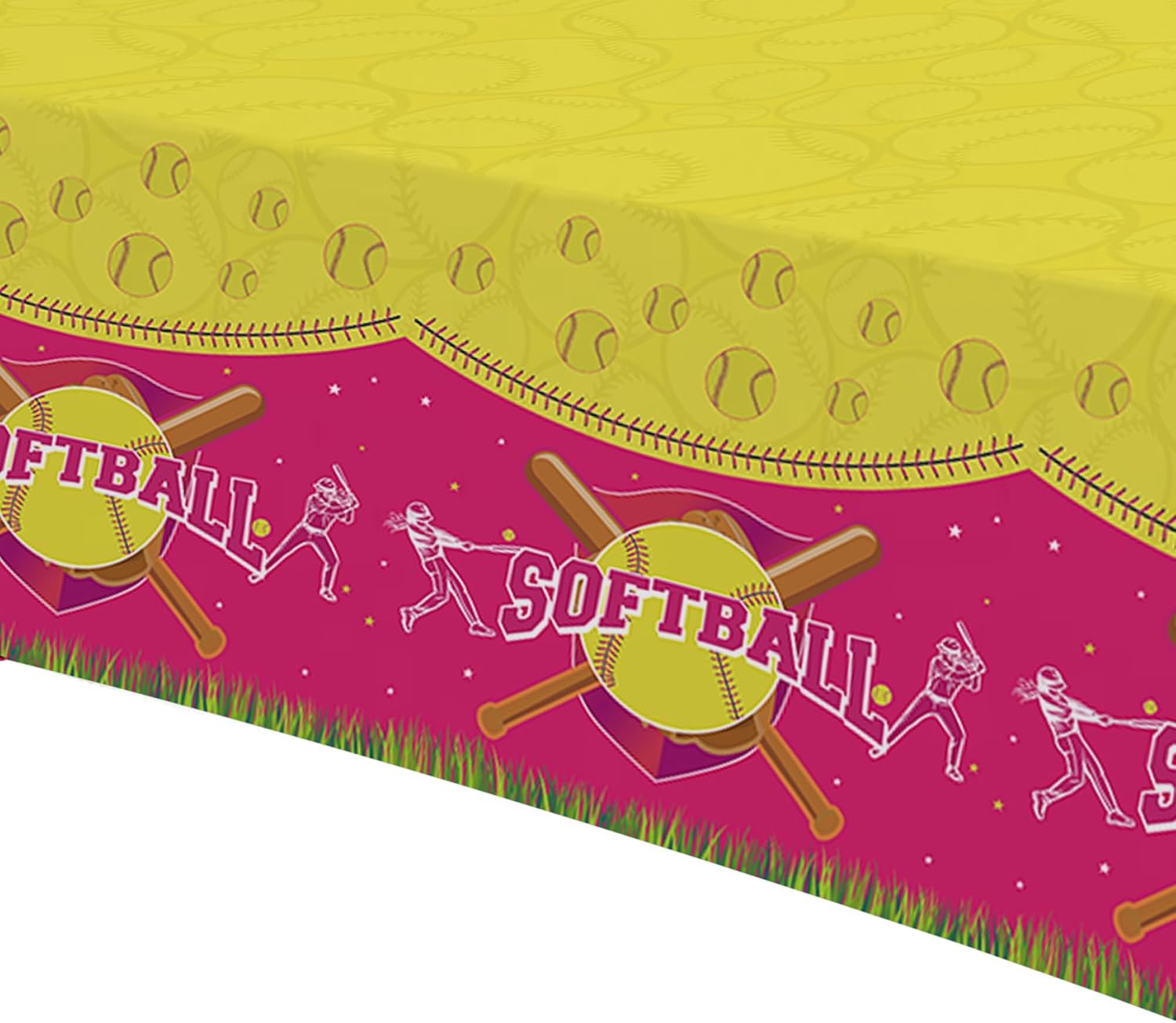 Softball Birthday Party Supplies Girl Tablecloth, 3Pcs, 54in x 108in
