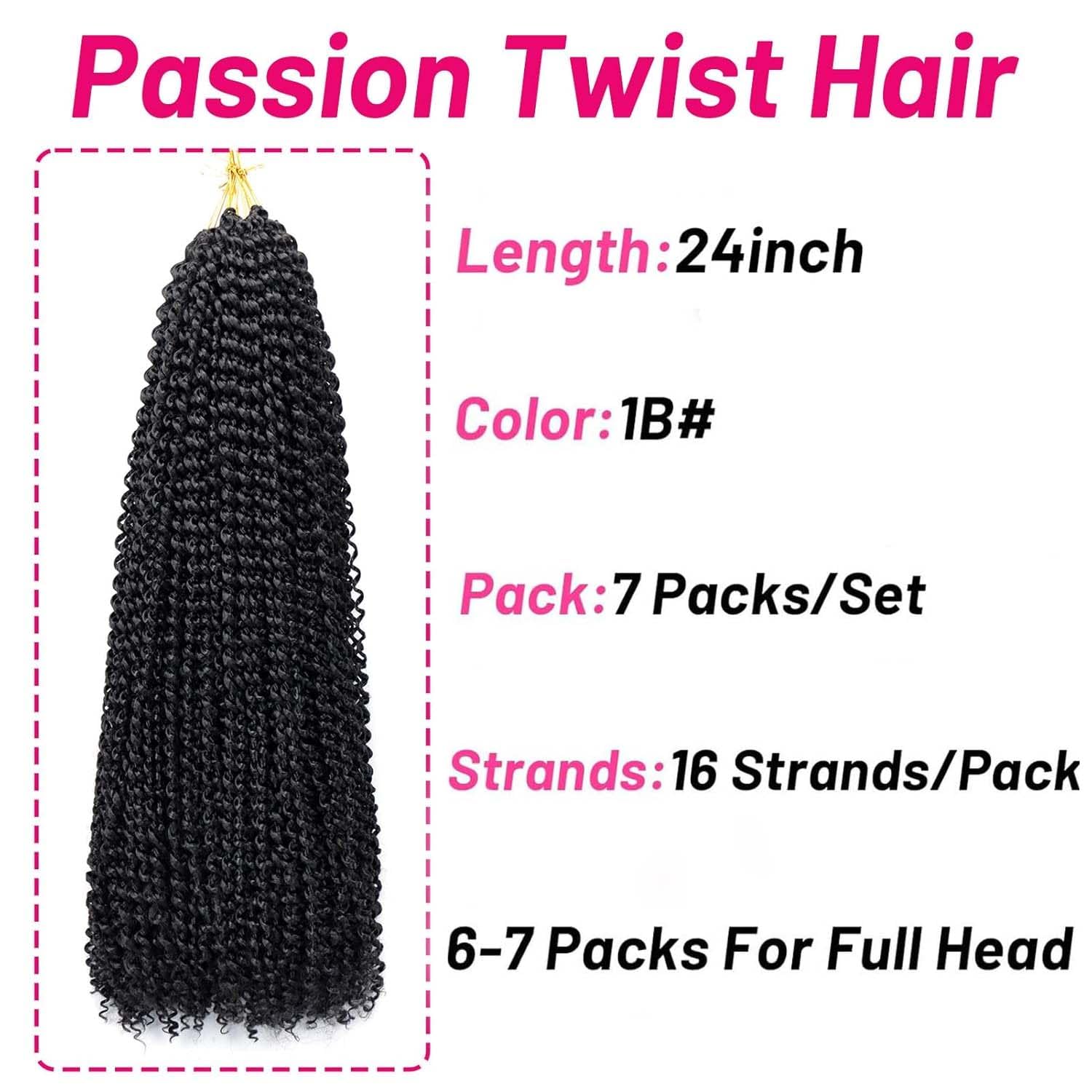 Dorsanee Passion Twist Hair 24 Inch 7 Packs Water Wave Crochet Hair Long Bohemian Curly Braiding Hair for Butterfly Locs, Faux Locs, Boho Style Spring Twist Crochet Braids (1B#) - Image 4