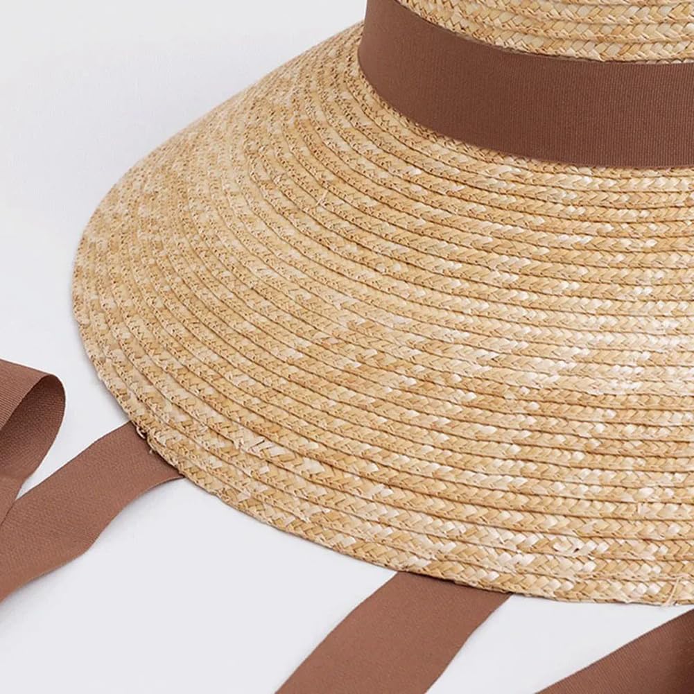 Gorra ancha de protección solar, sombrero de paja de verano para mujer para exteriores, natural