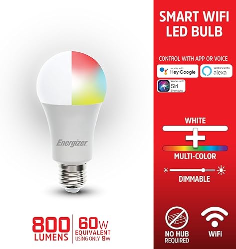 Vista 11 de Energizer Connect Smart A19 - Bombillas LED RGB blancas y multicolor con control de voz y acceso remoto a través de tu teléfono inteligente
