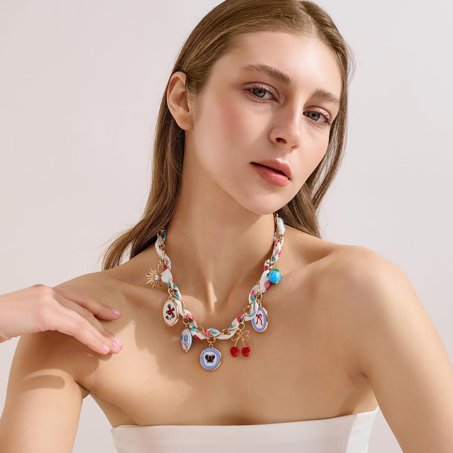 LILIE&WHITE Gold Charms Necklace for Women Bandana Necklace with Colorful Charms Necklaces Beach Jewelry Gift - Image 2