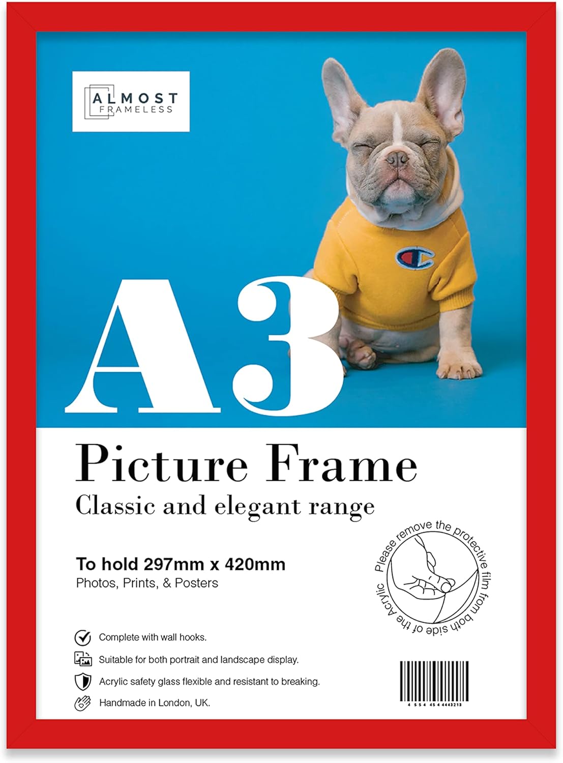 A3 Red Picture Frame, Fits A3 (29.7 x 42cm 11.7 x 16.5in) Poster