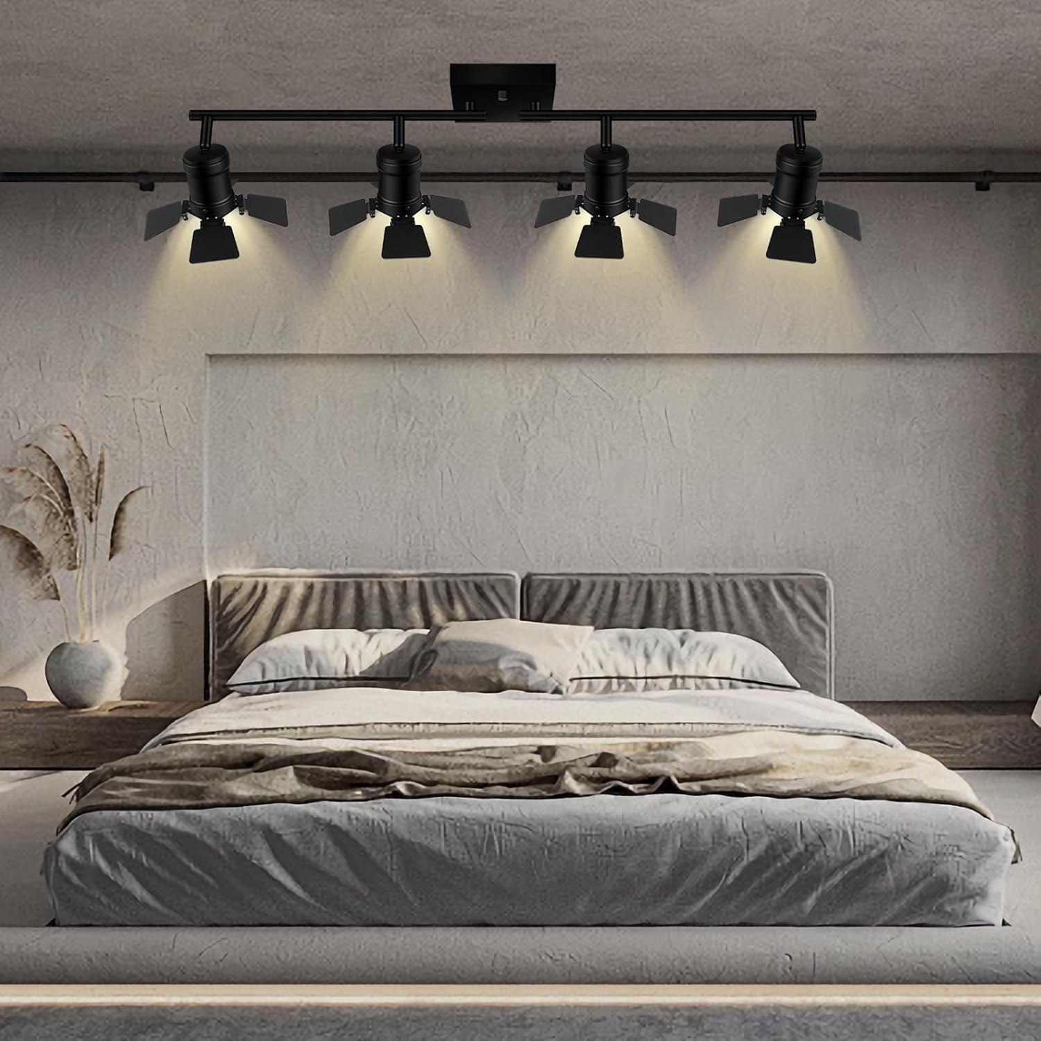 4 Light Track Lighting Fixtures Ceiling, Black Track Lighting with Rotatable Heads, Vintage Industrial Ceiling Spotlight Light for Kitchen/Living Room/Bedroom,GU10 Bulb Not Included