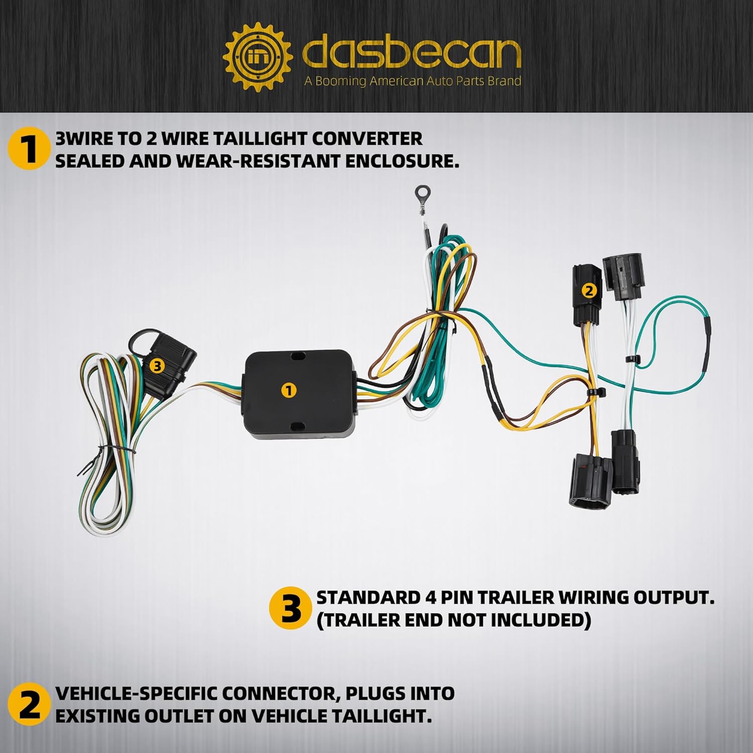 Dasbecan 56331 Trailer Hitch Wiring Harness Kit Compatible with 2011-2020 Dodge Grand Caravan /2011-2016 Chrysler Town and Country/2021 2022 Chrysler Grand Caravan Vehicle-Side Custom 4Pins