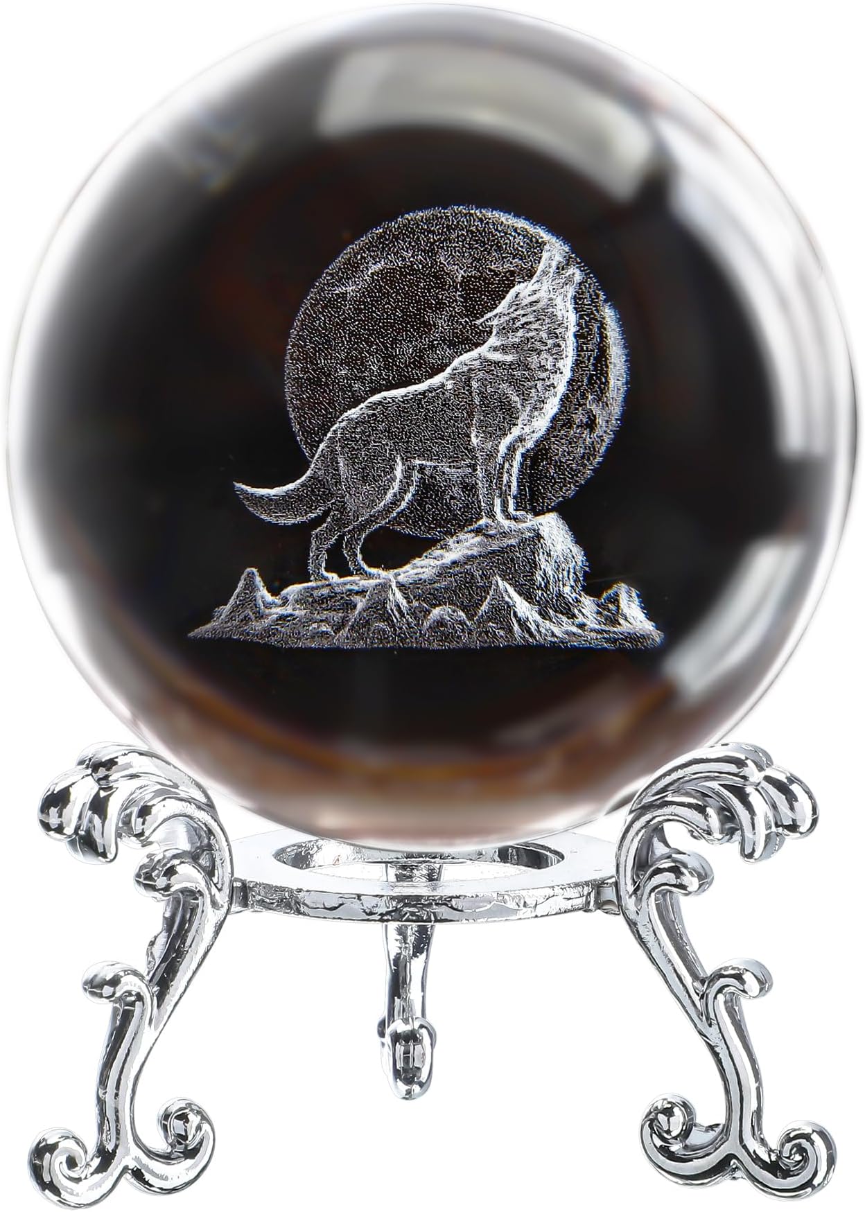 ZEERSHEE 3.15in Crystal 3D Wolf with Moon Figurine Glass Ball Gift for Men Collectible Glass Animal Art Sphere for Wolf Lovers